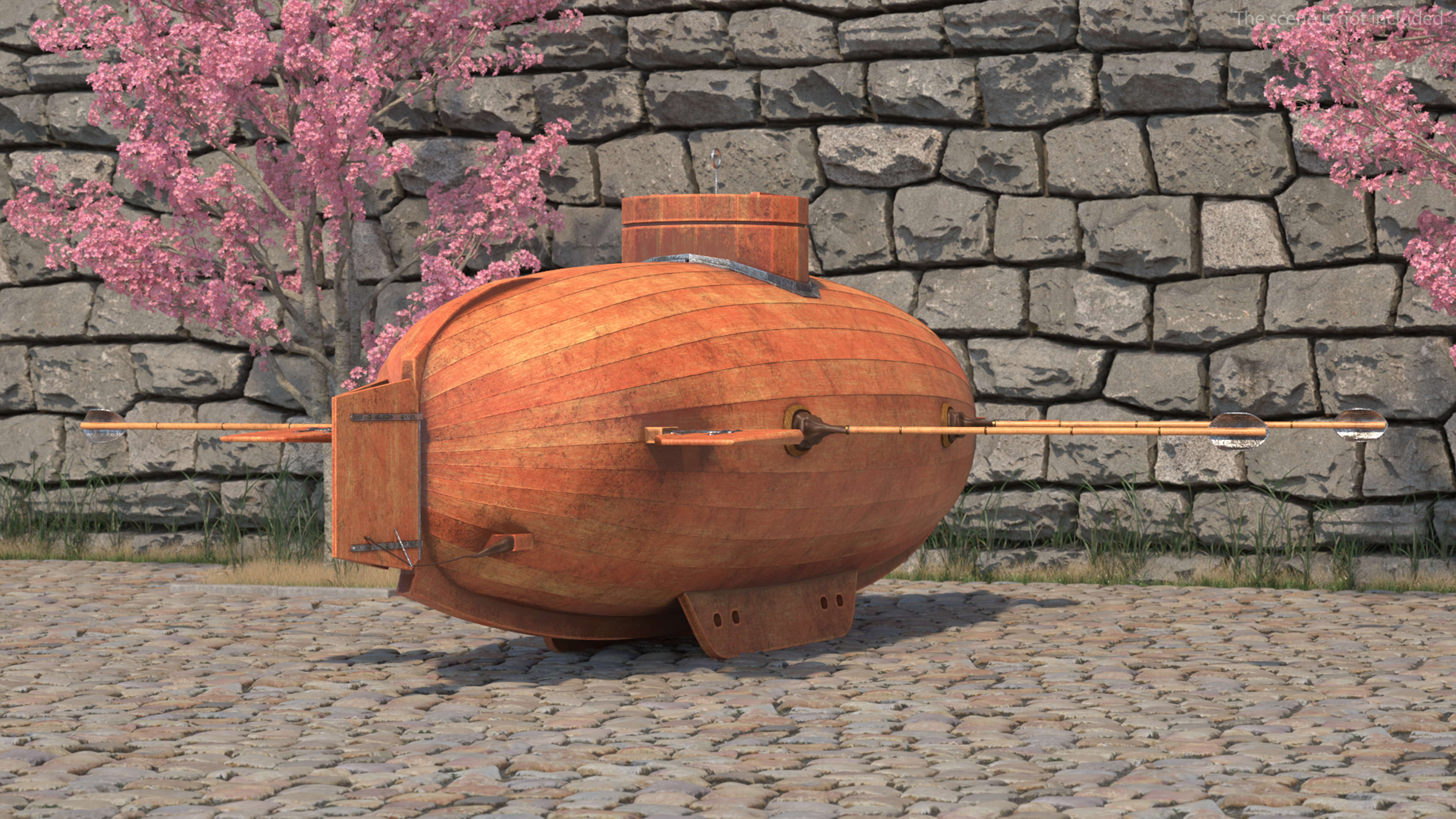 3D Old Wooden Submarine Rigged for Maya