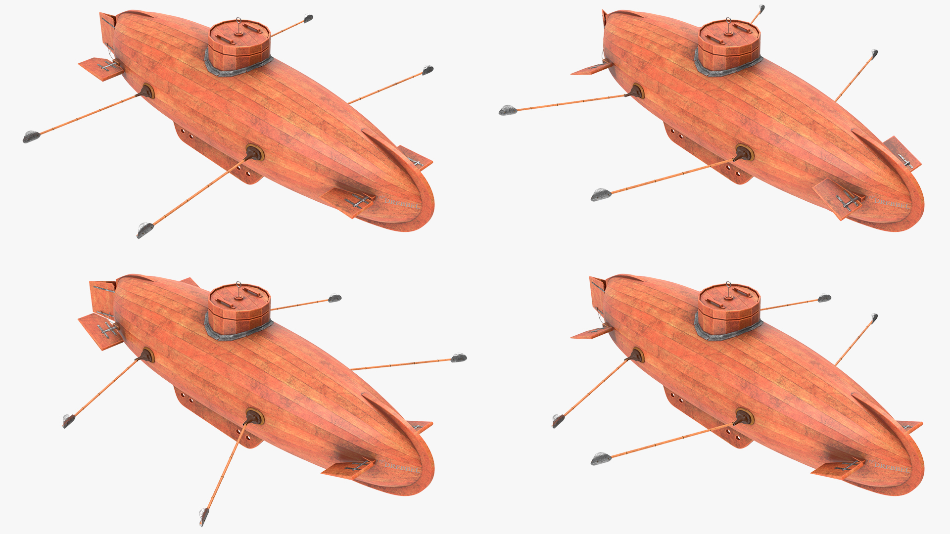 3D Old Wooden Submarine Rigged for Maya