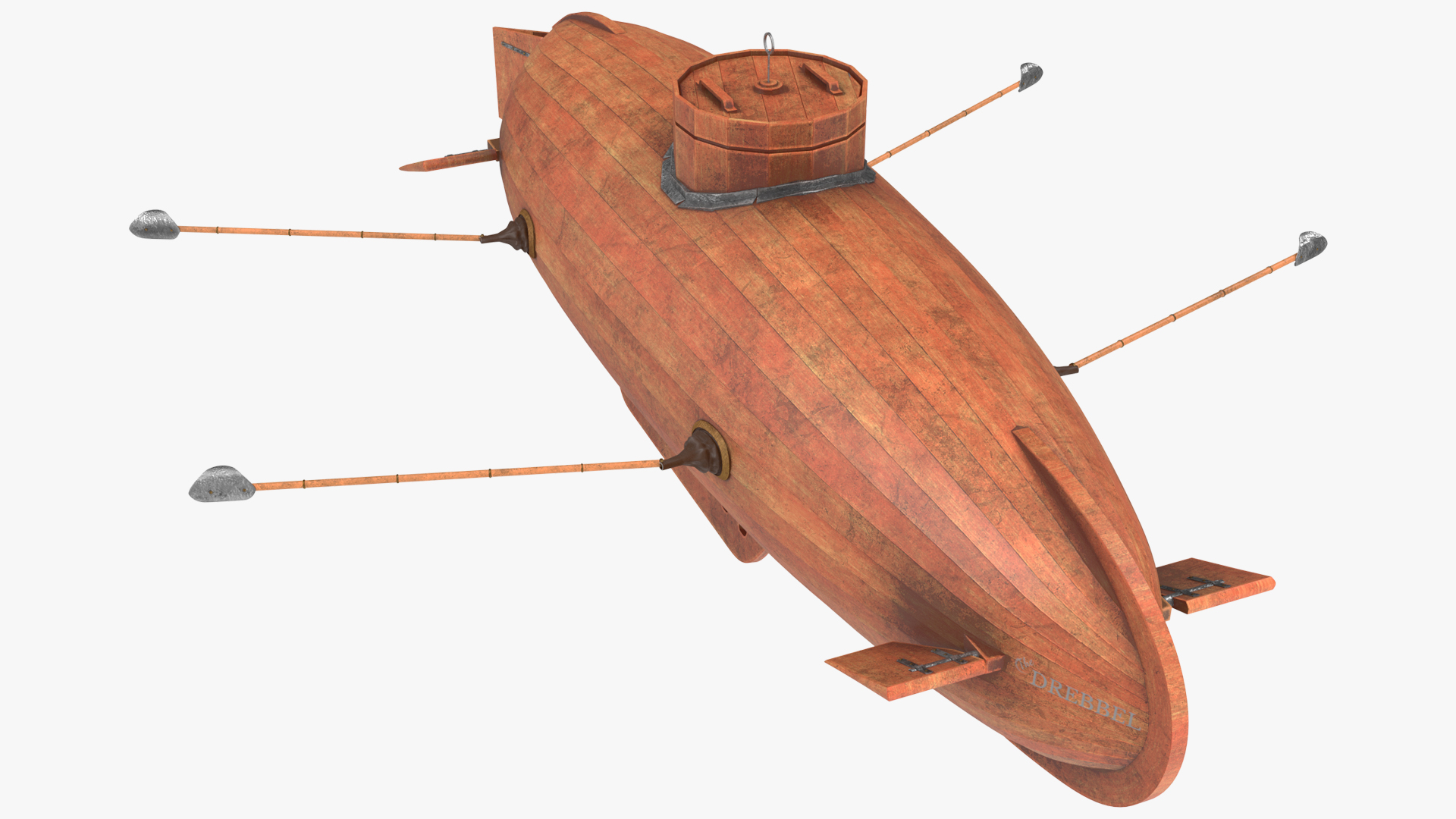 3D Old Wooden Submarine Rigged for Maya