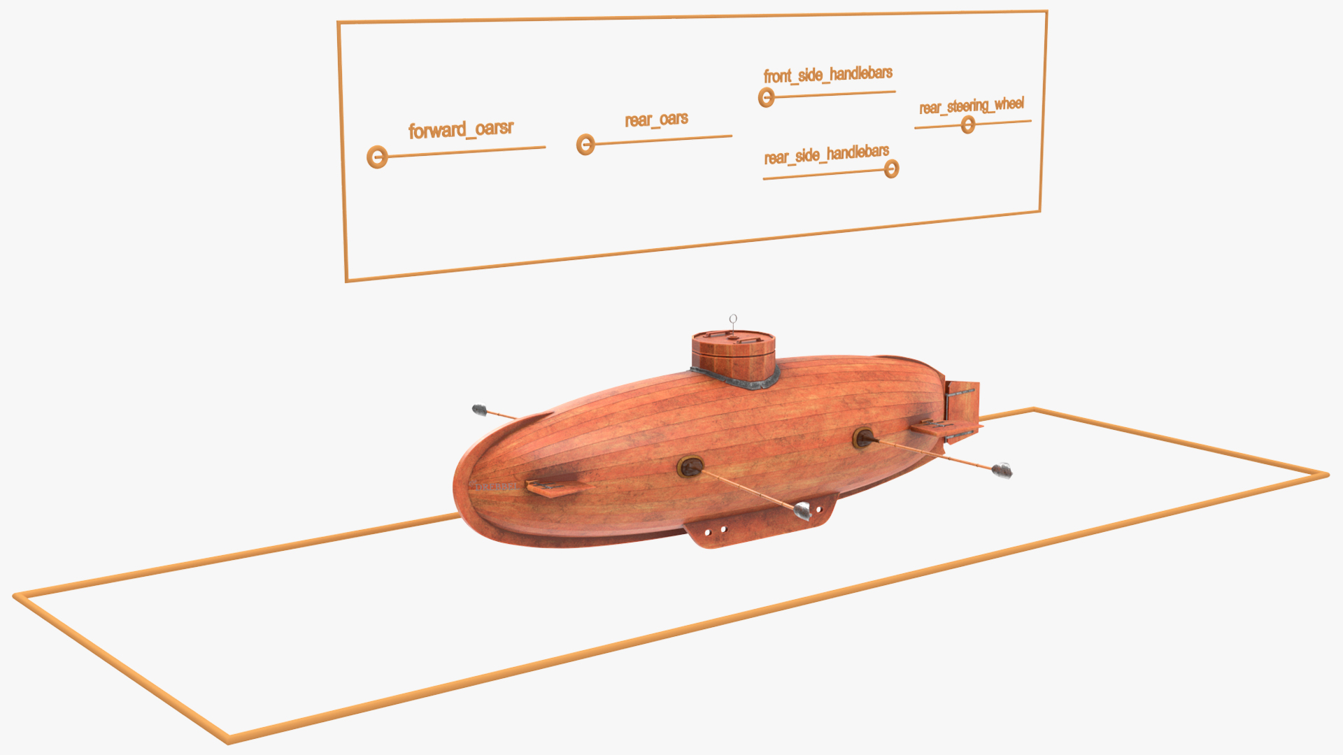 3D Old Wooden Submarine Rigged for Maya