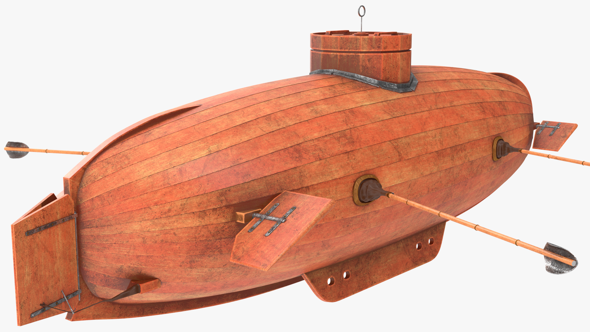 3D Old Wooden Submarine Rigged for Maya