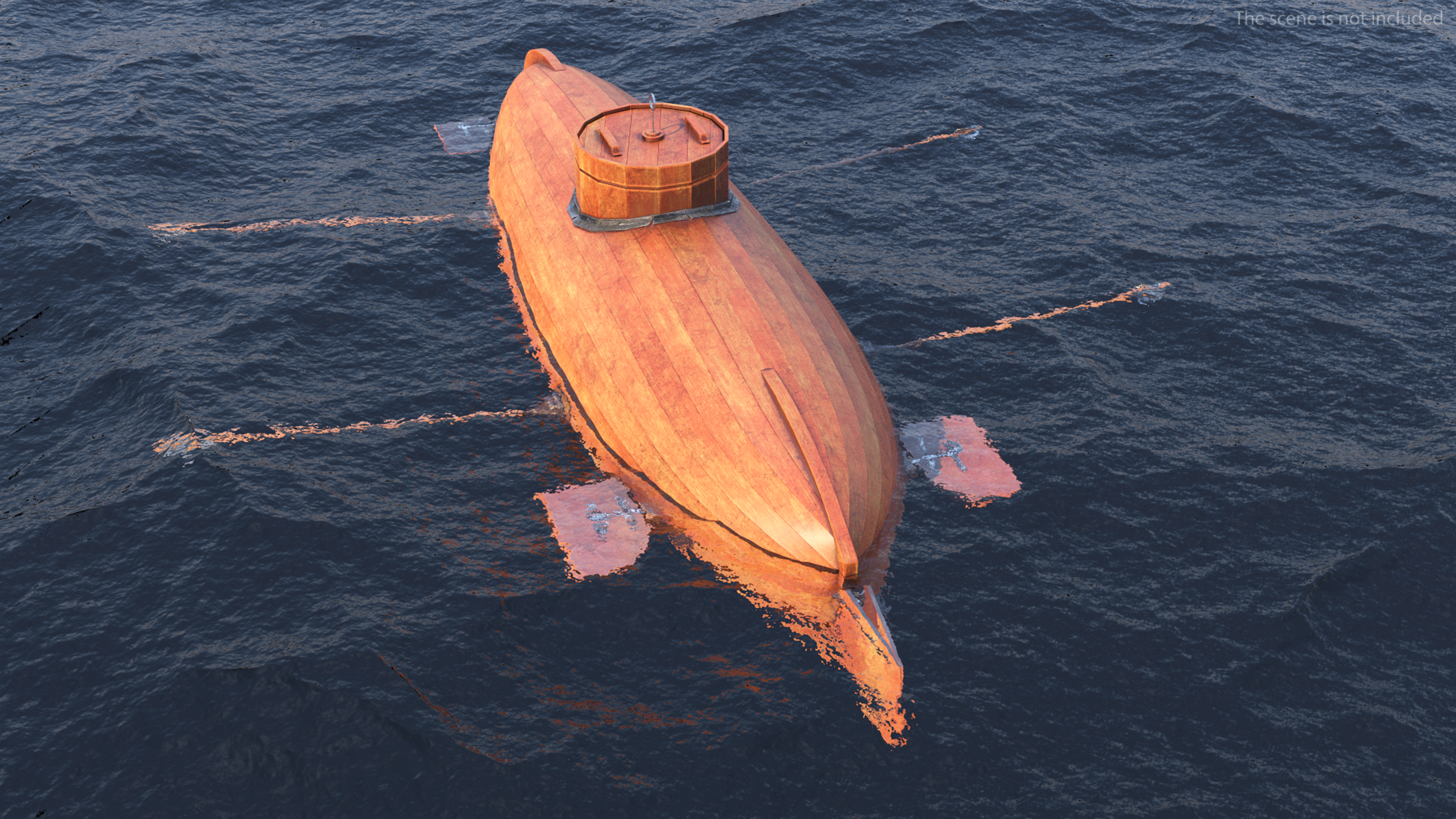 3D Old Wooden Submarine Rigged for Maya