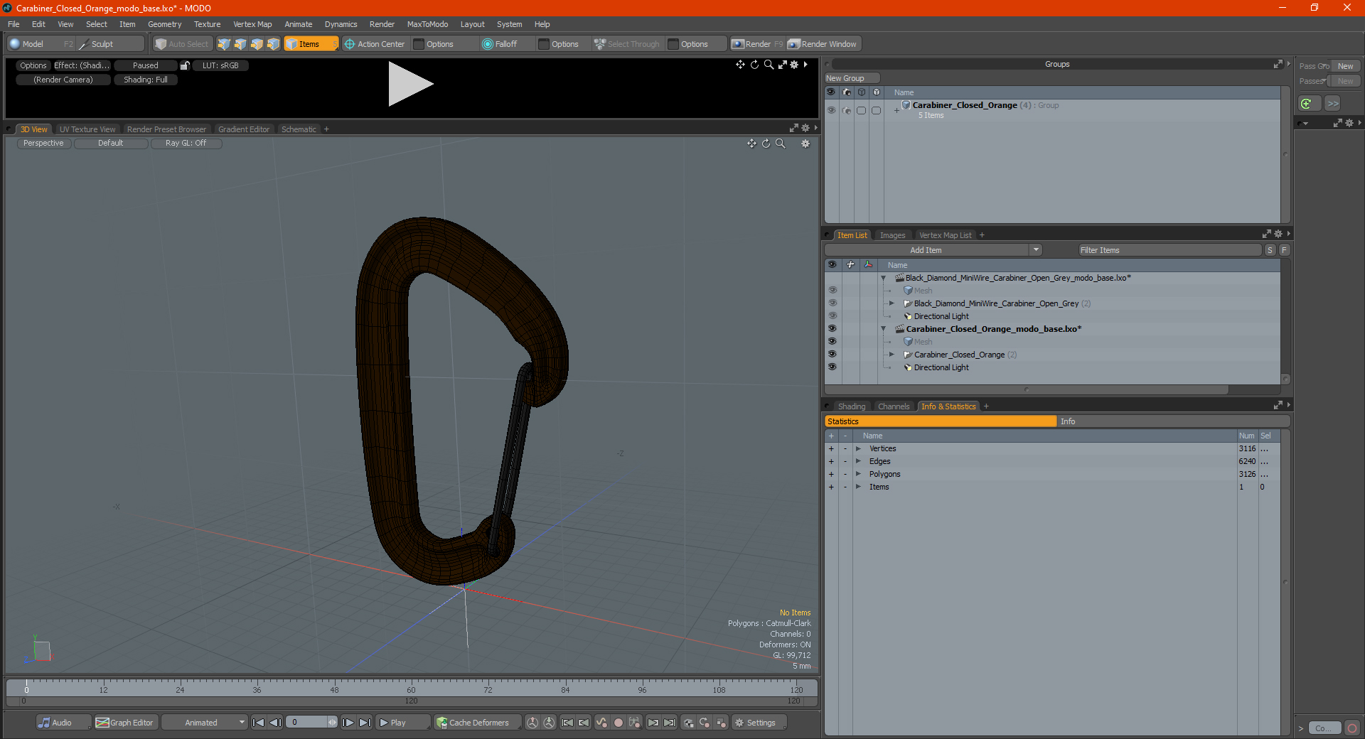3D Carabiner Closed Orange model