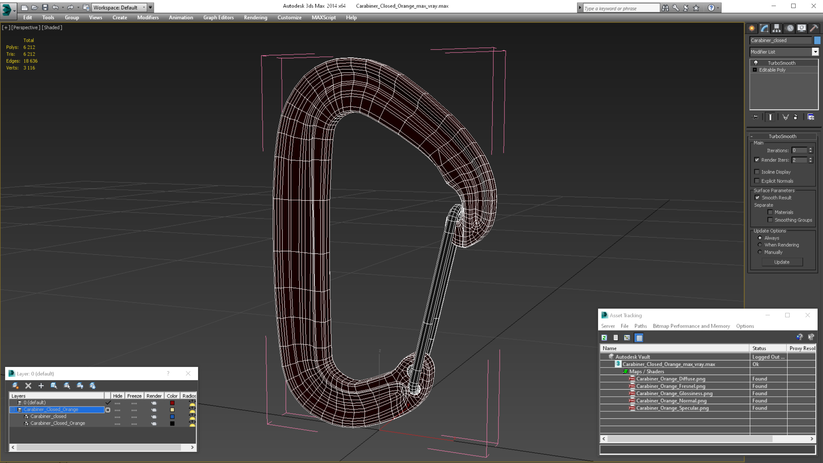 3D Carabiner Closed Orange model