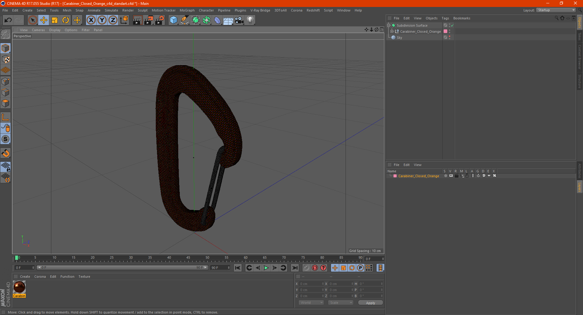 3D Carabiner Closed Orange model