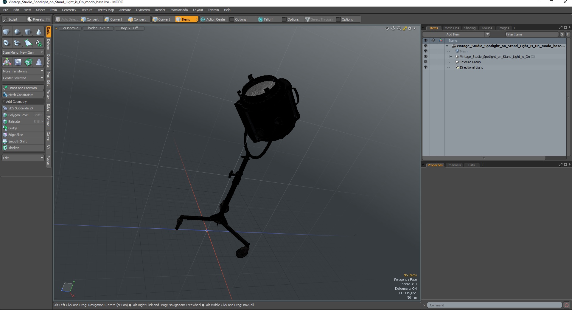 3D model Vintage Studio Spotlight on Stand Light is On