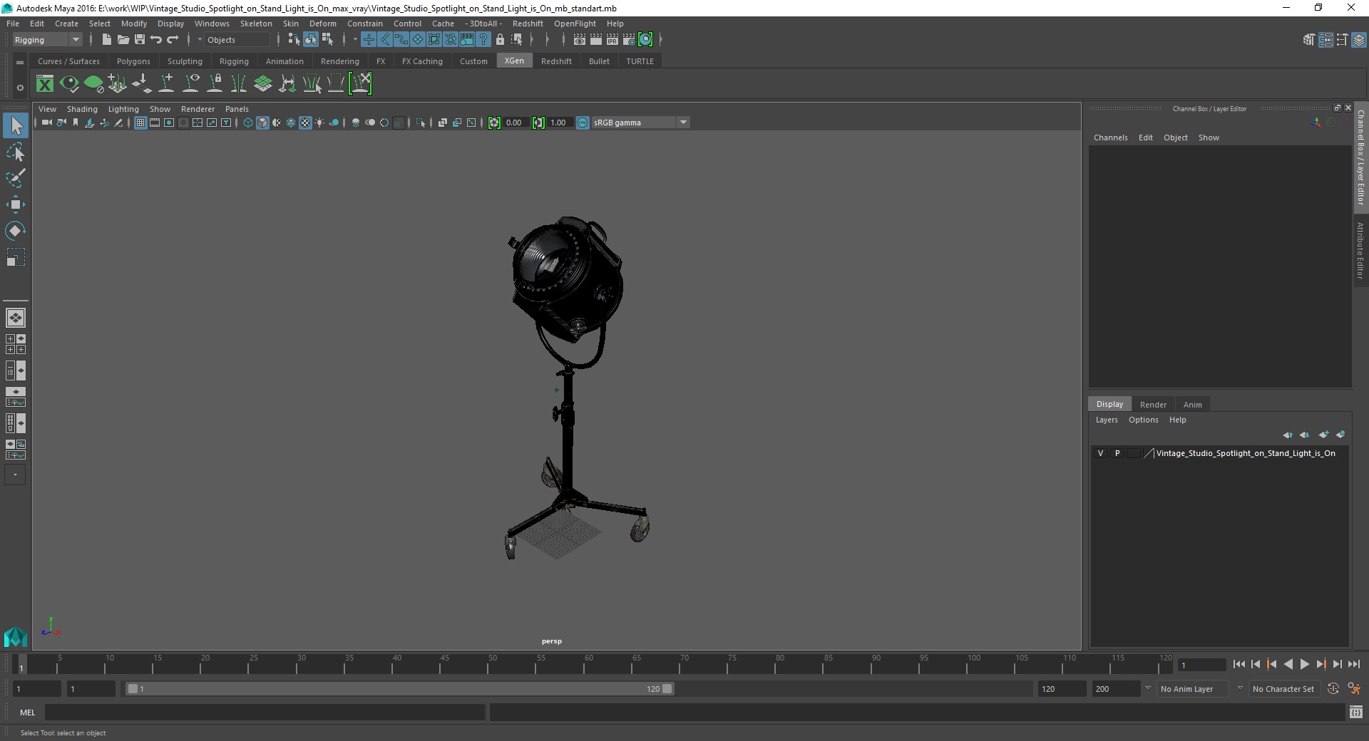3D model Vintage Studio Spotlight on Stand Light is On