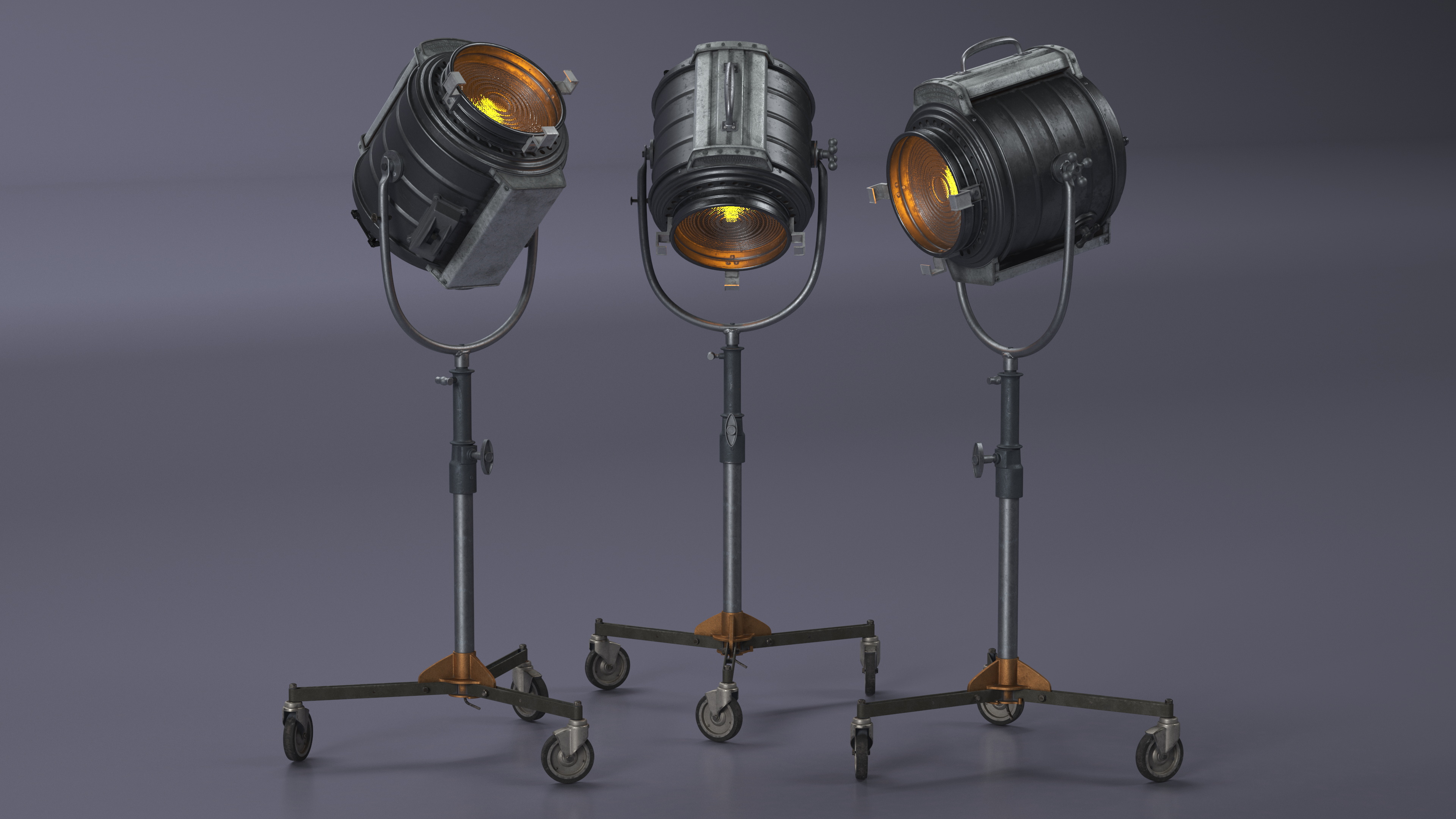 3D model Vintage Studio Spotlight on Stand Light is On
