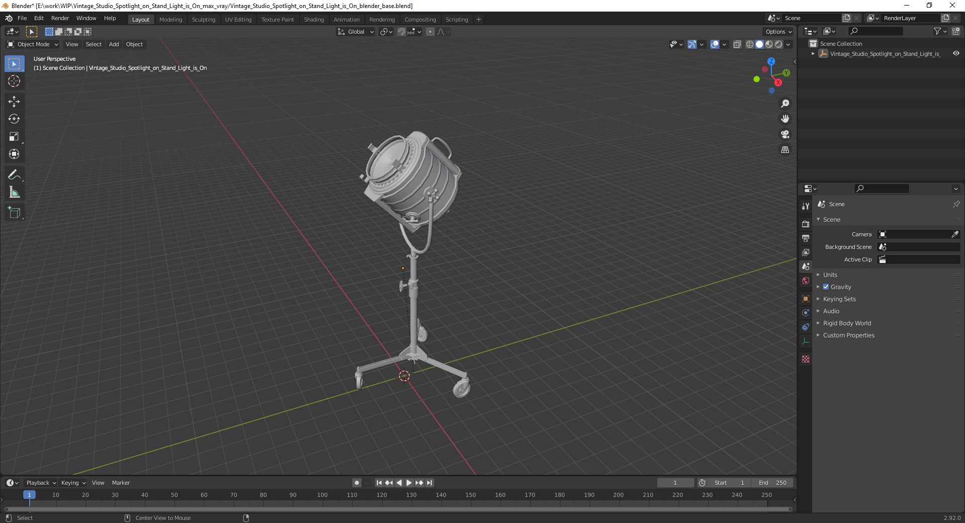 3D model Vintage Studio Spotlight on Stand Light is On