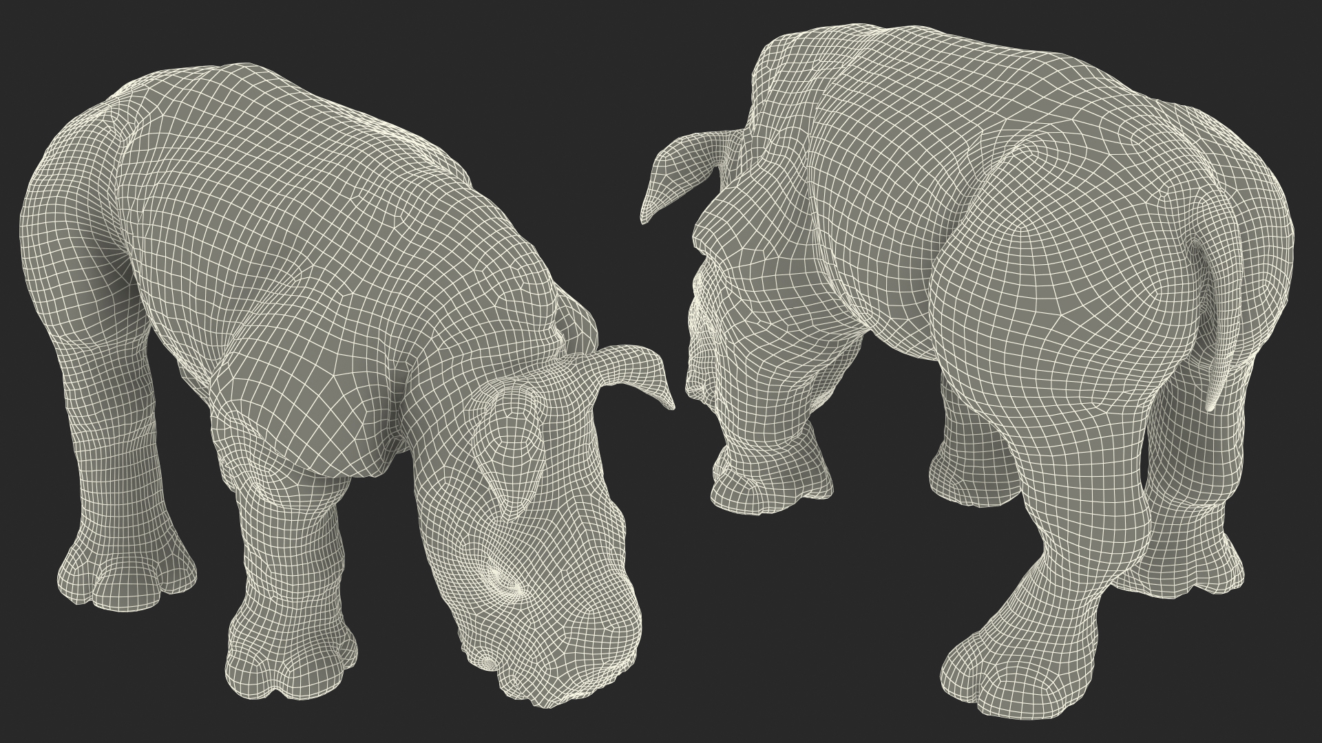 3D Baby Rhino Drinking Pose Fur model