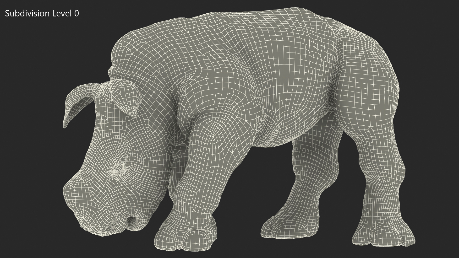 3D Baby Rhino Drinking Pose Fur model