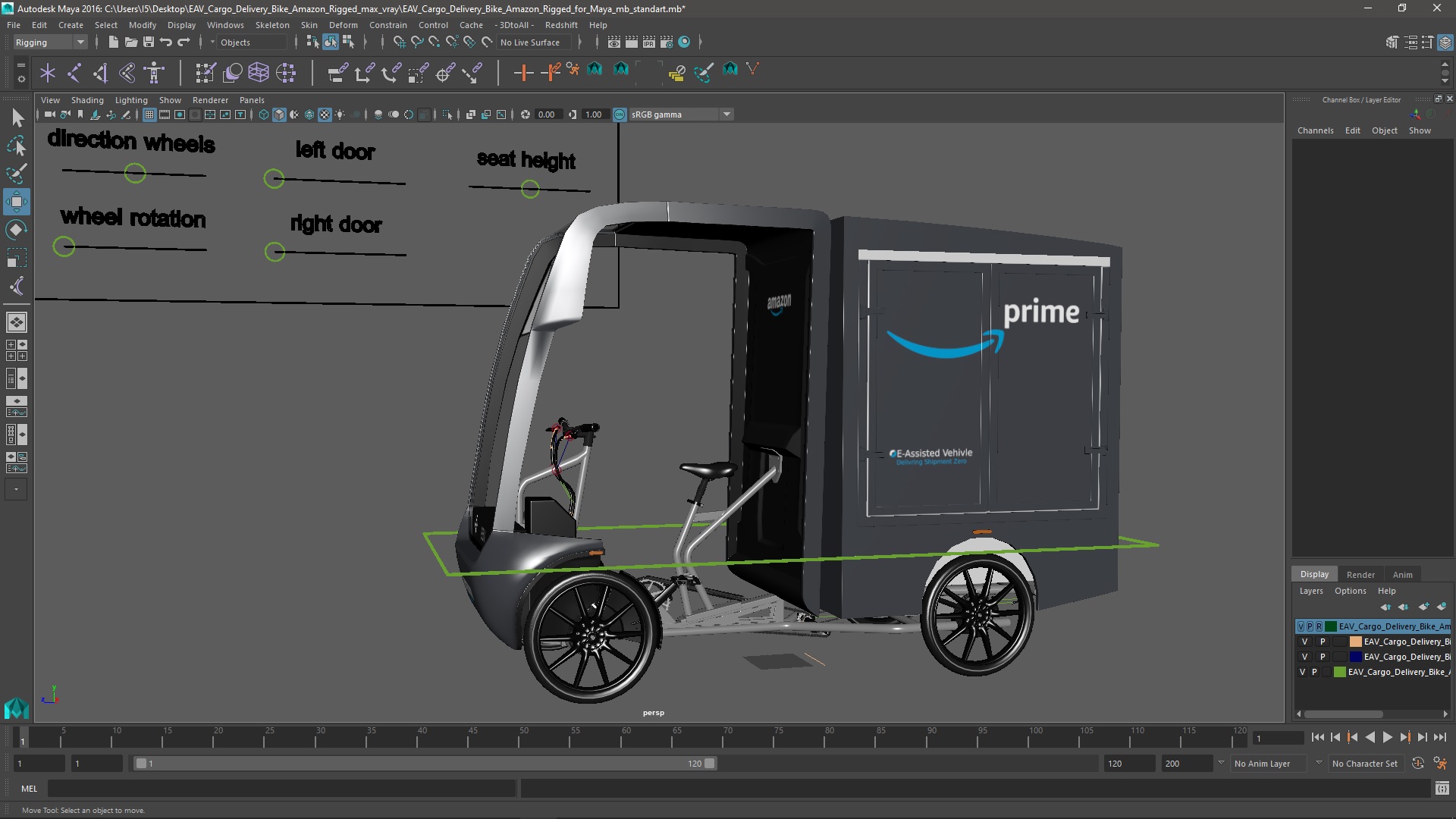 3D EAV Cargo Delivery Bike Amazon Rigged for Maya