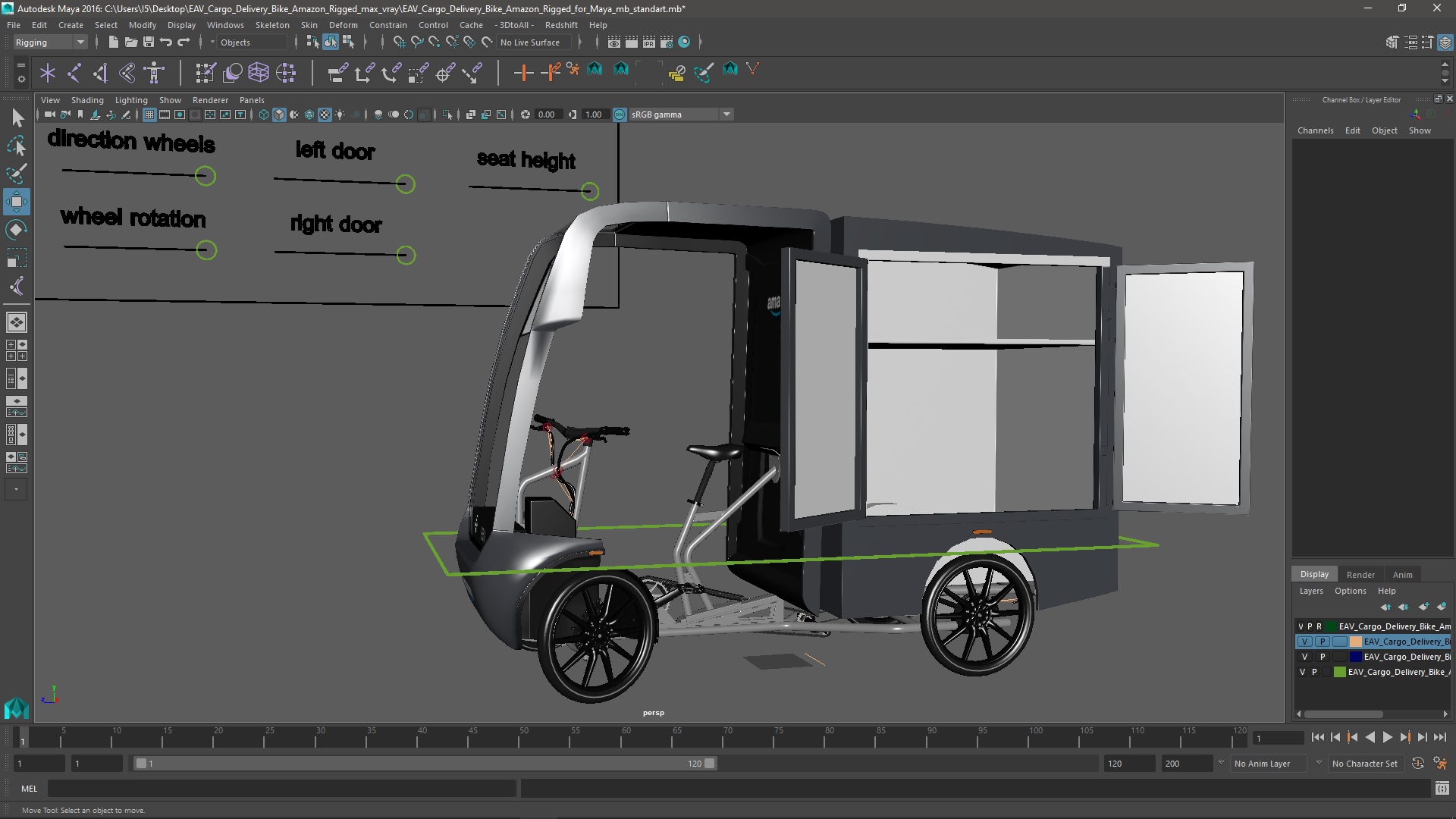 3D EAV Cargo Delivery Bike Amazon Rigged for Maya