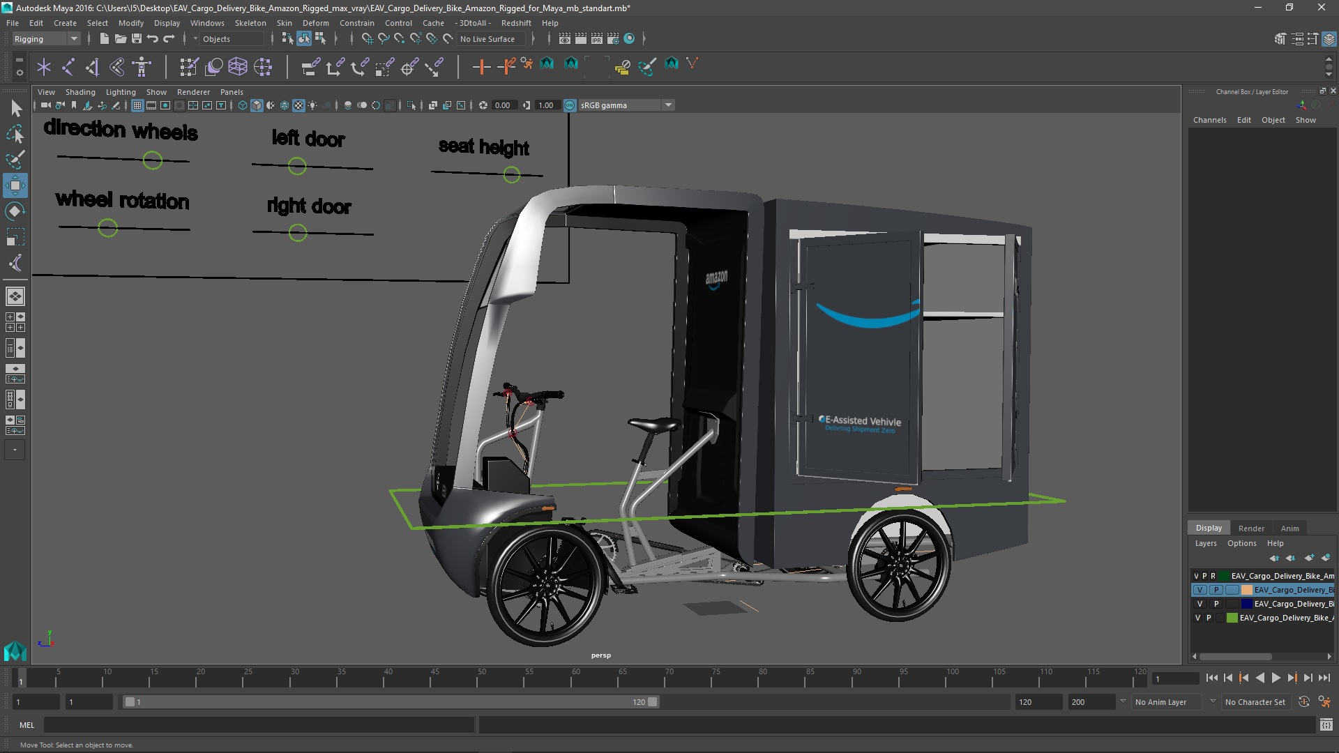 3D EAV Cargo Delivery Bike Amazon Rigged for Maya