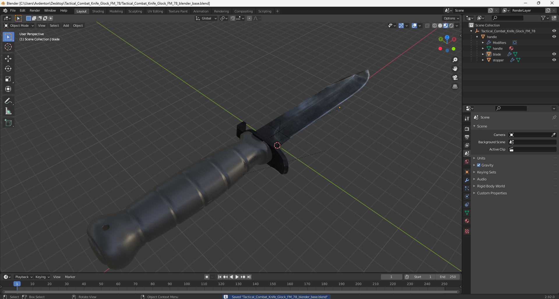 3D Tactical Combat Knife Glock FM 78 model