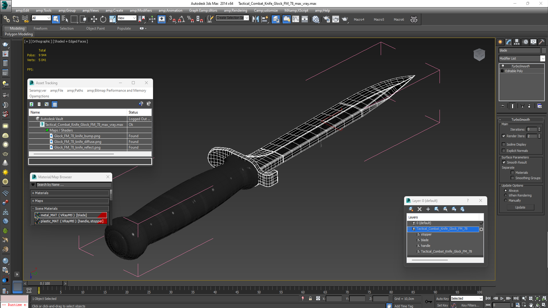 3D Tactical Combat Knife Glock FM 78 model