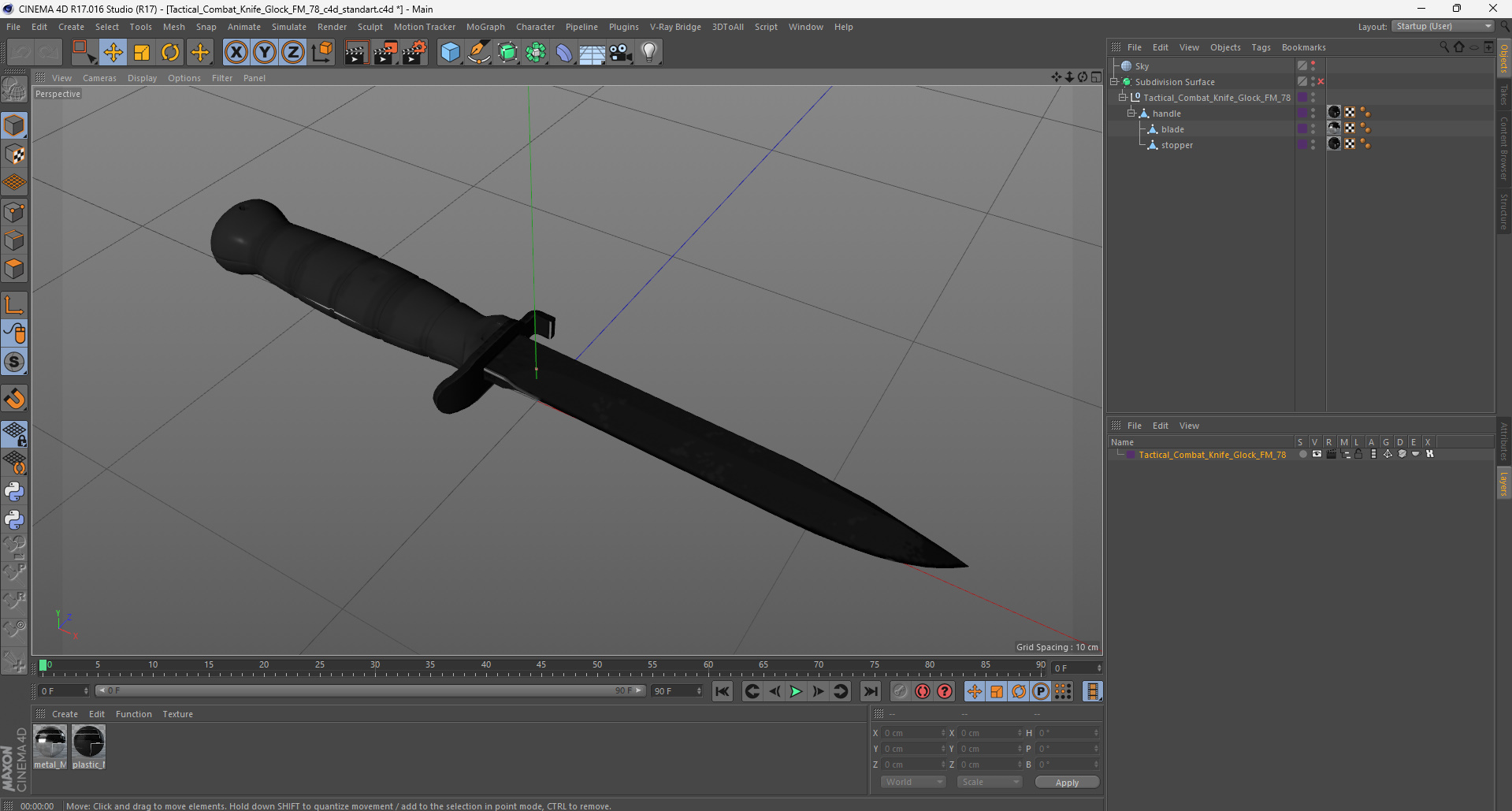 3D Tactical Combat Knife Glock FM 78 model