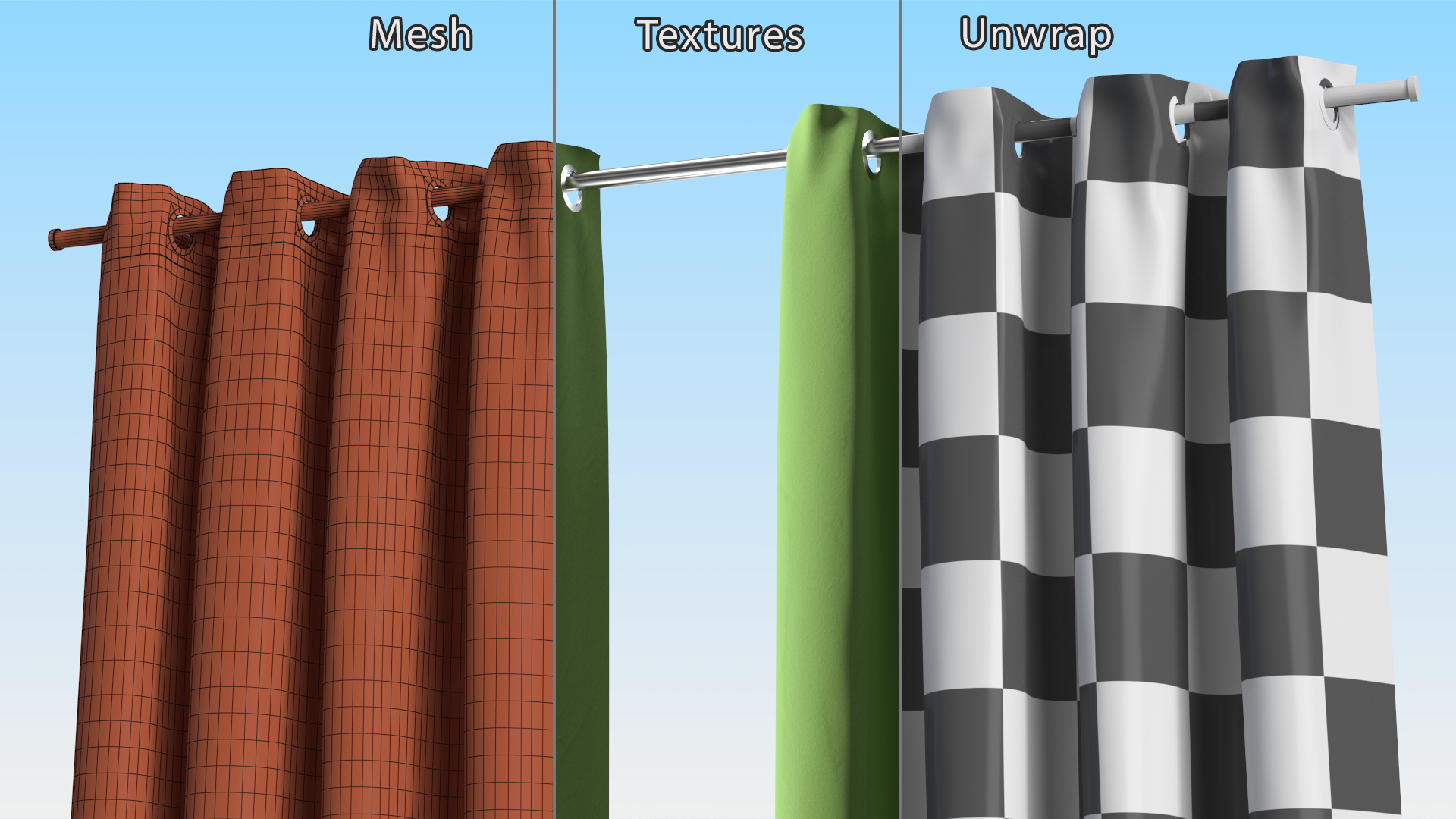 3D Classic Drapery on Metal Curtain Rod