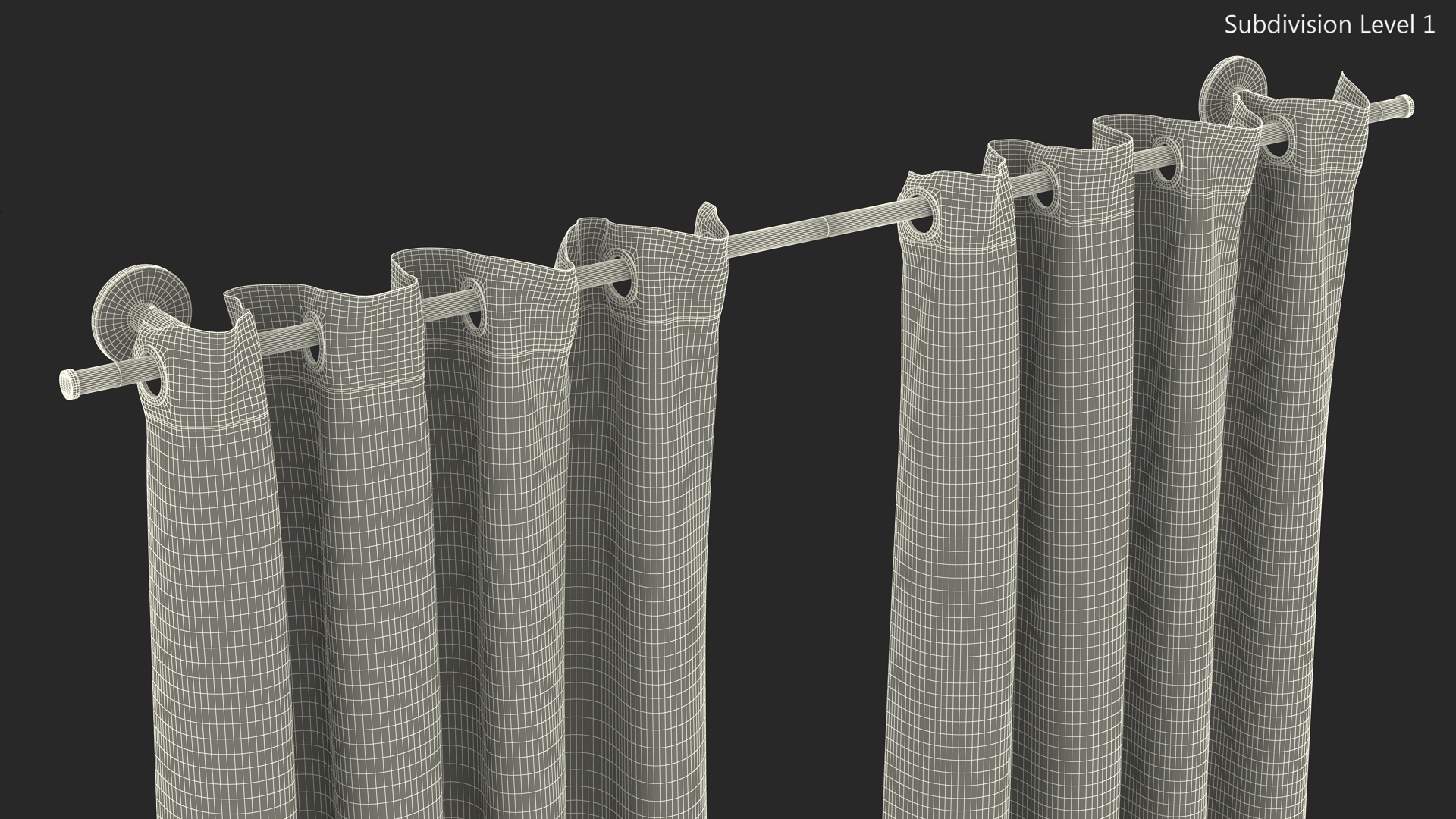 3D Classic Drapery on Metal Curtain Rod