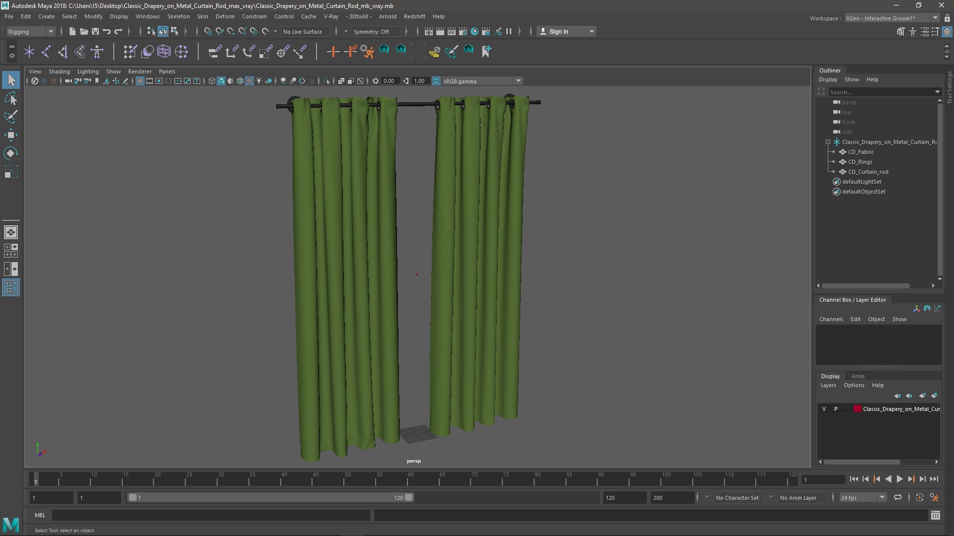 3D Classic Drapery on Metal Curtain Rod