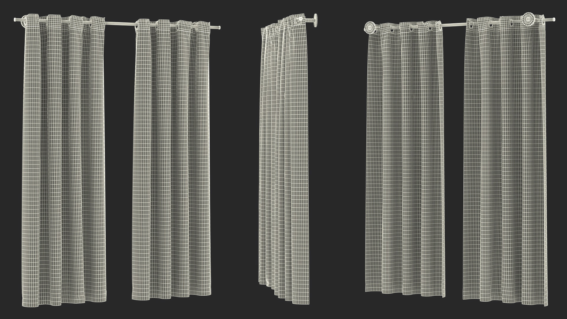 3D Classic Drapery on Metal Curtain Rod