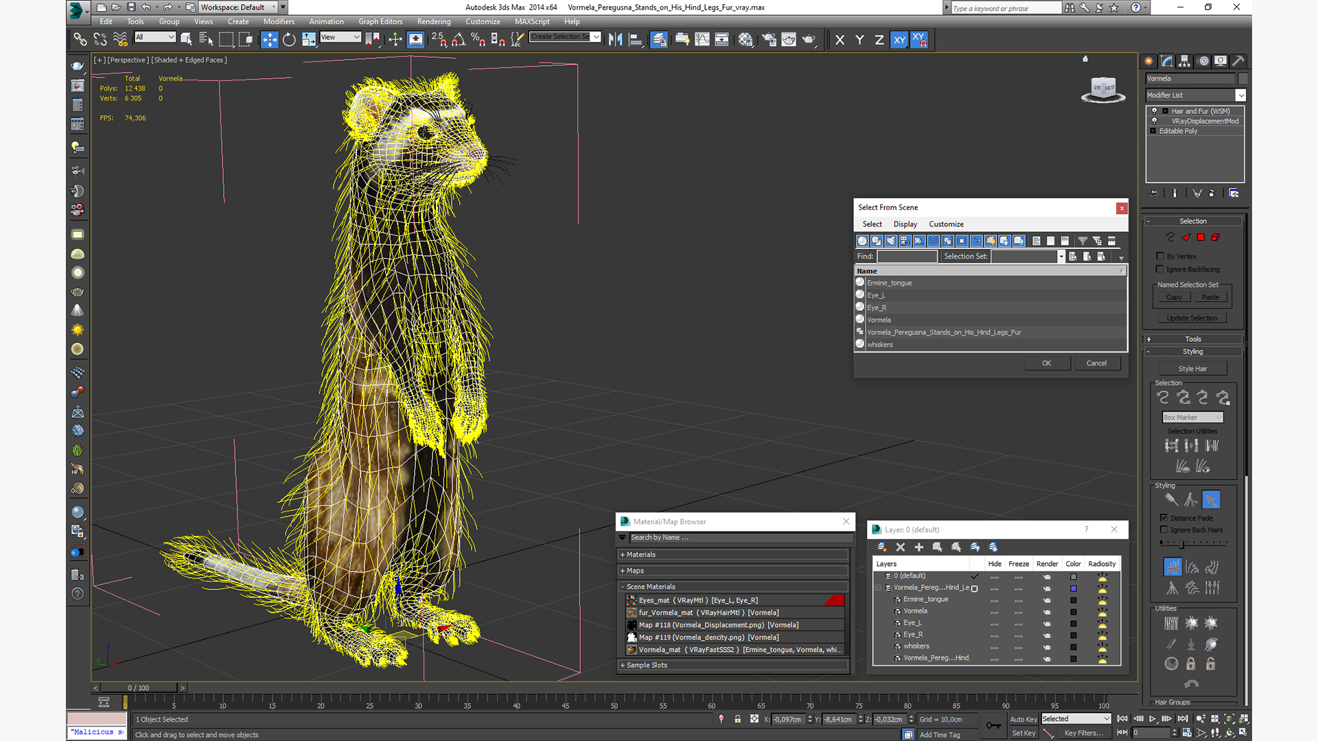 3D model Vormela Peregusna Stands on His Hind Legs Fur