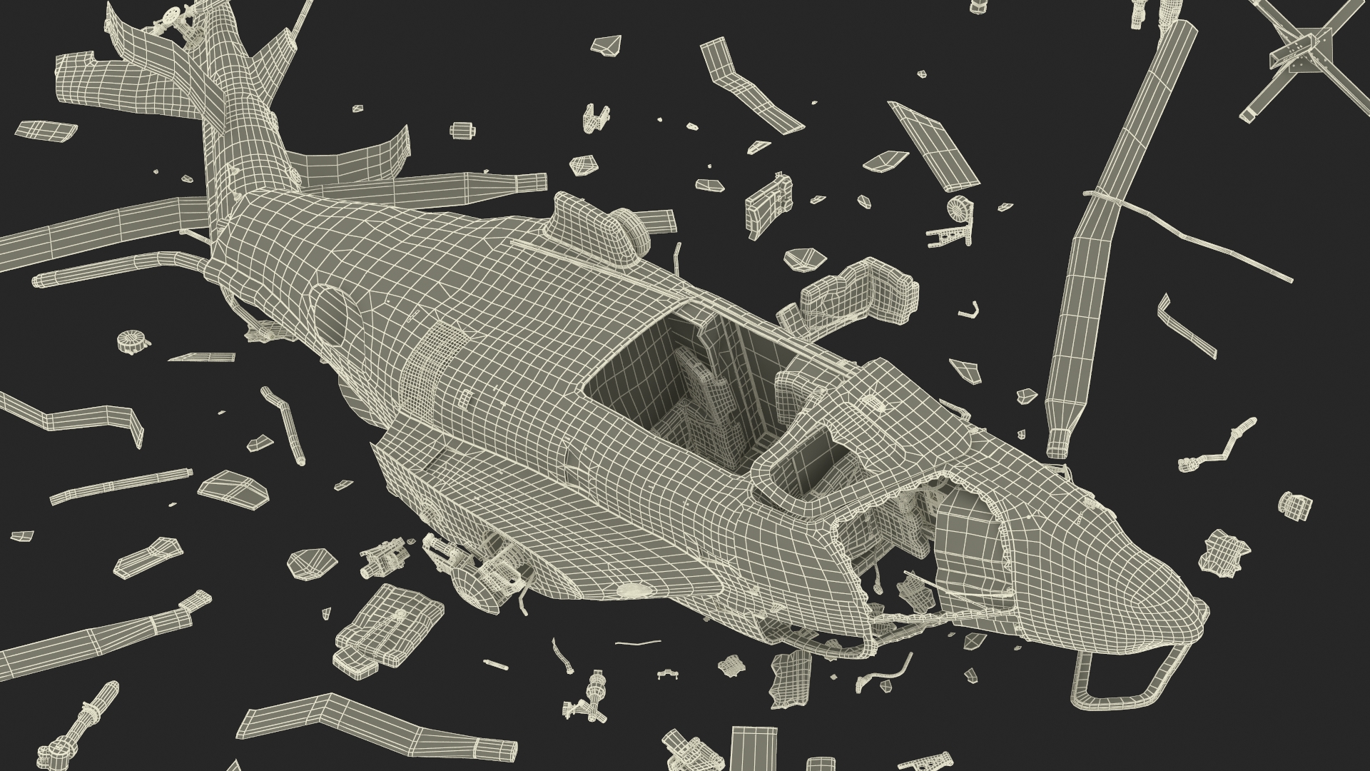 3D model War Zone with Helicopter Wreckage and Soldier
