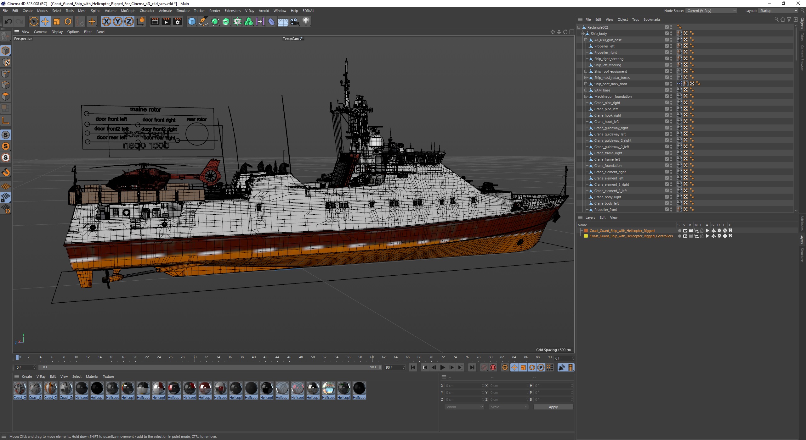 3D Coast Guard Ship with Helicopter Rigged for Cinema 4D model