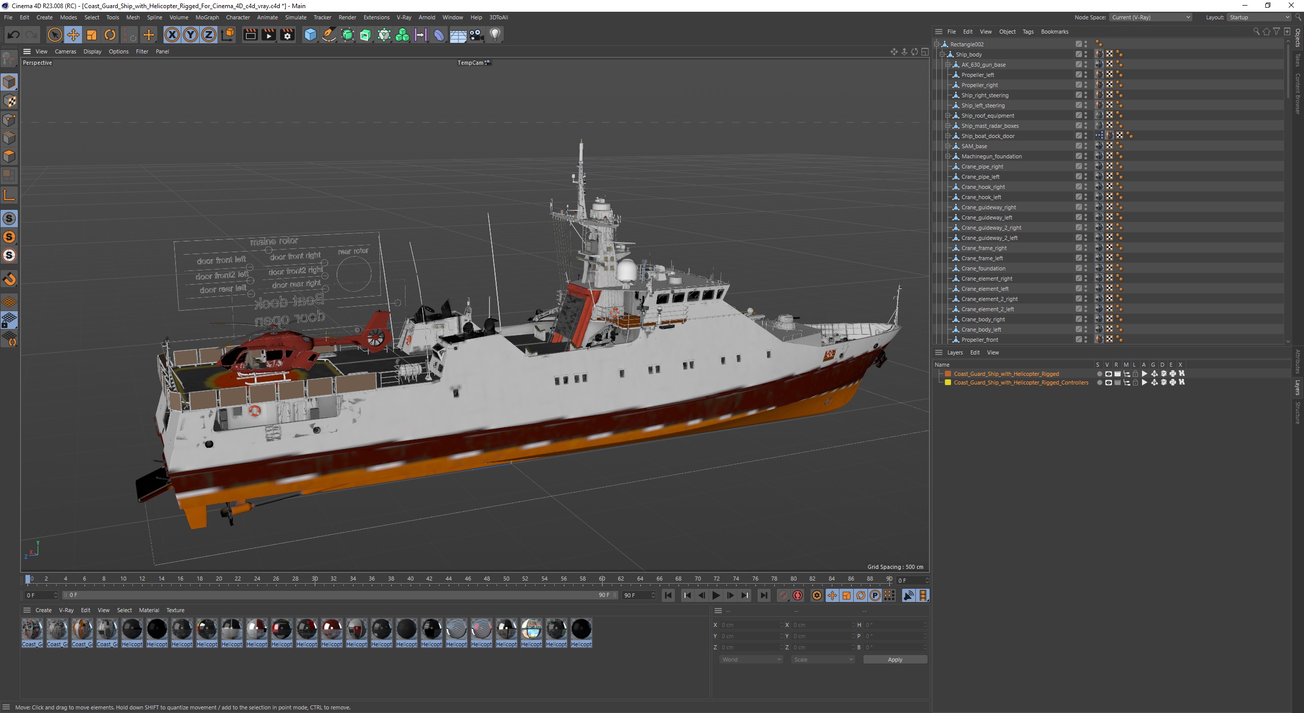 3D Coast Guard Ship with Helicopter Rigged for Cinema 4D model