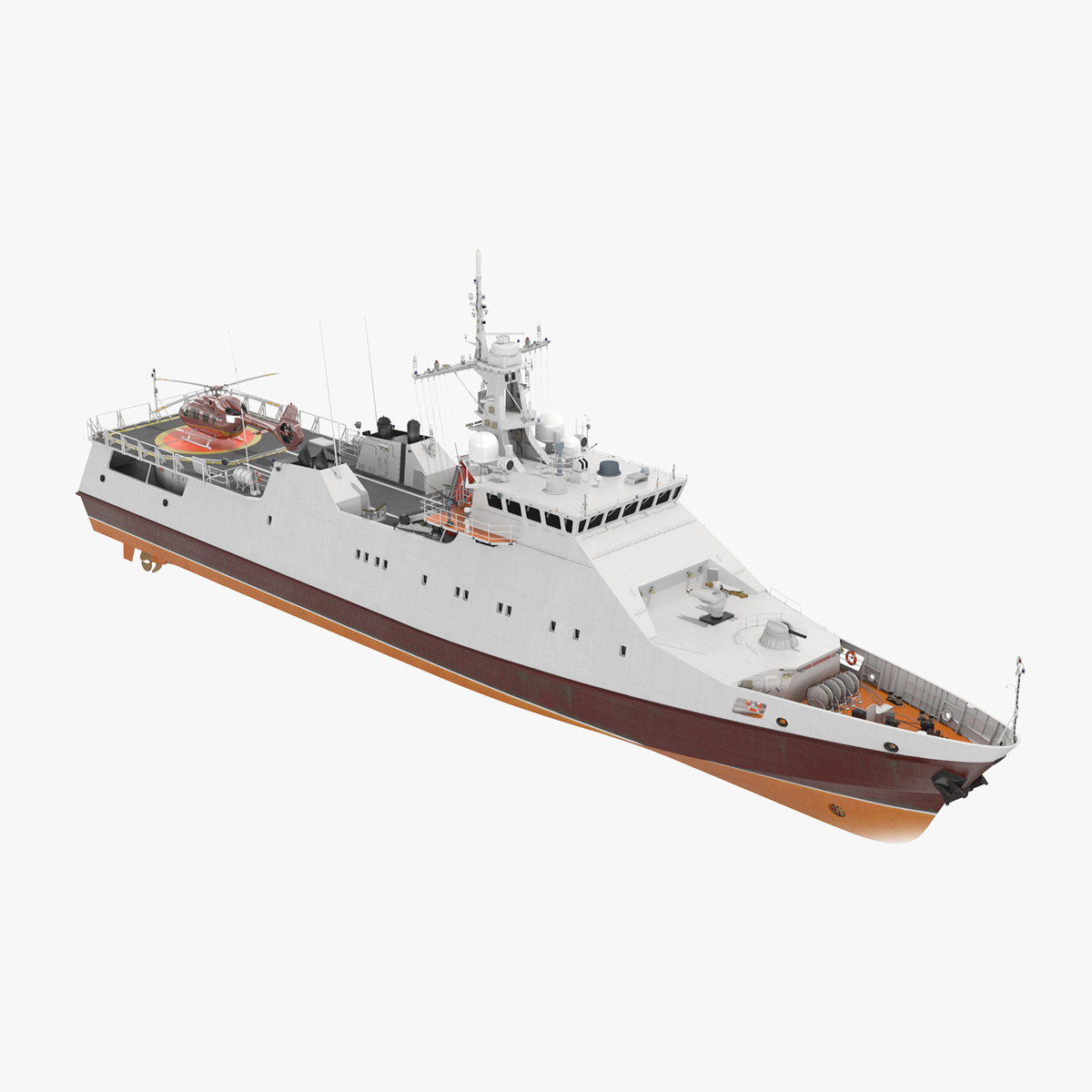 3D Coast Guard Ship with Helicopter Rigged for Cinema 4D model