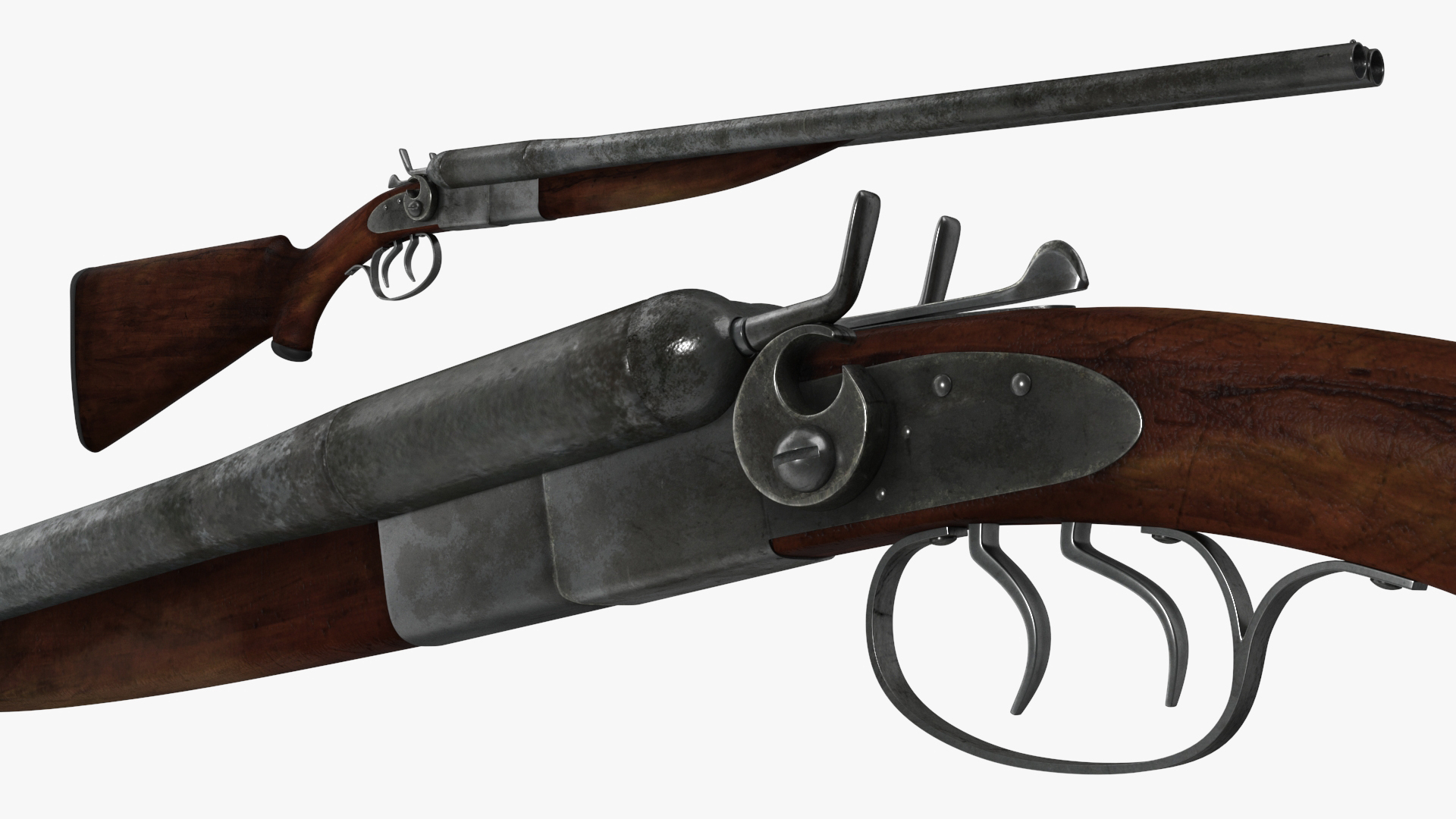 Antique Double Barrel Shotgun 3D model