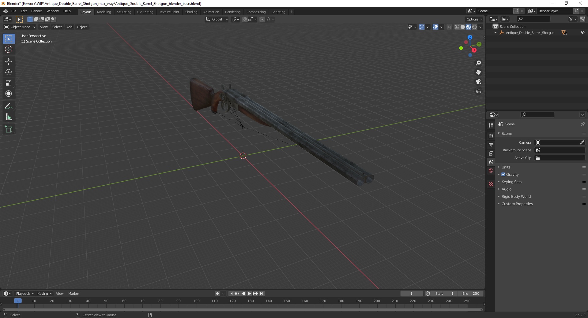 Antique Double Barrel Shotgun 3D model