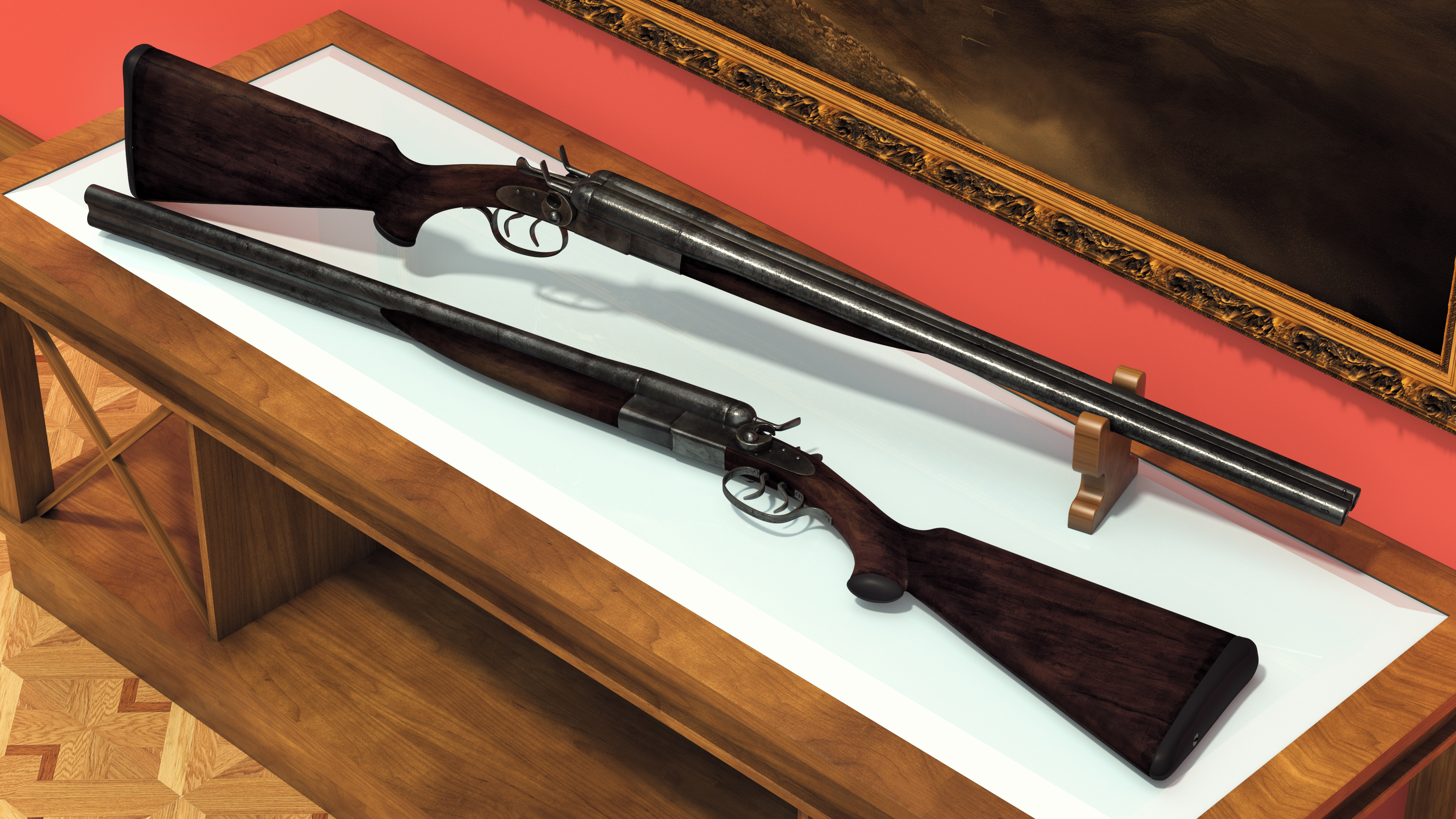 Antique Double Barrel Shotgun 3D model
