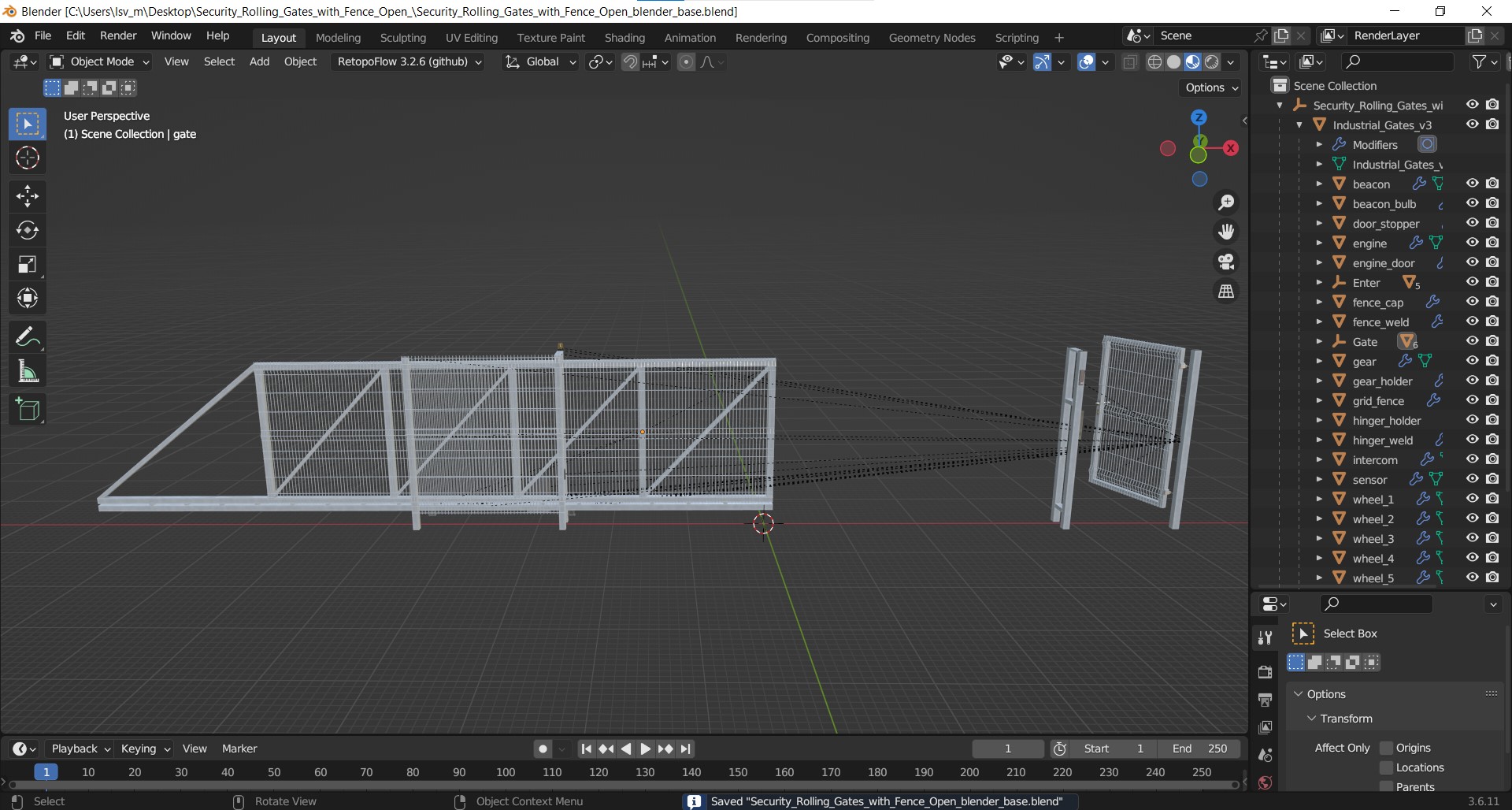 3D Security Rolling Gates with Fence Open model