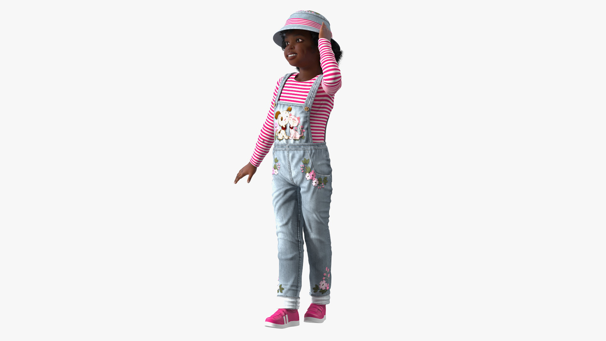 Young Black Girl a Denim Jumpsuit Rigged for Cinema 4D 3D model