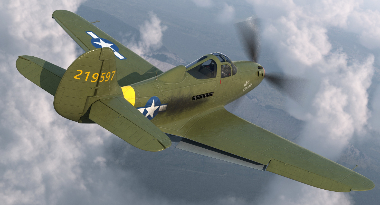 3D American WWII Fighter Aircraft P 39 Aircobra Rigged