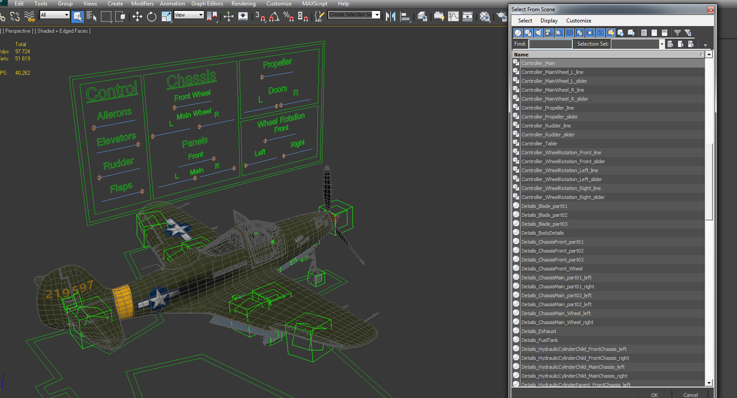 3D American WWII Fighter Aircraft P 39 Aircobra Rigged