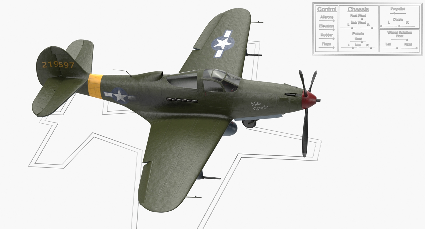 3D American WWII Fighter Aircraft P 39 Aircobra Rigged