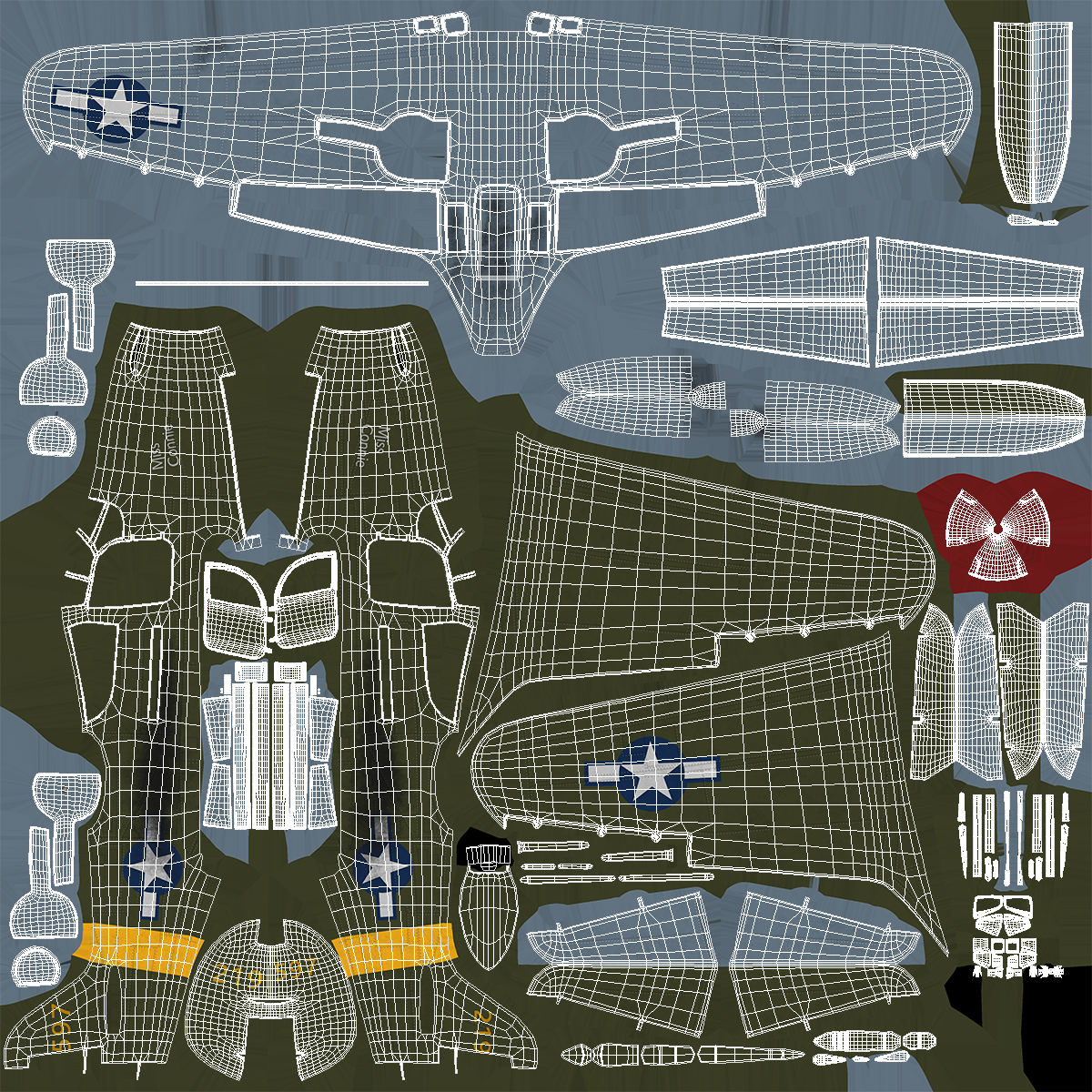 3D American WWII Fighter Aircraft P 39 Aircobra Rigged
