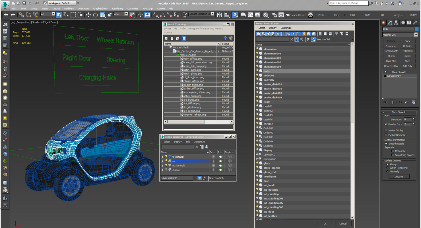 Mini Electric Car Generic Rigged 3D