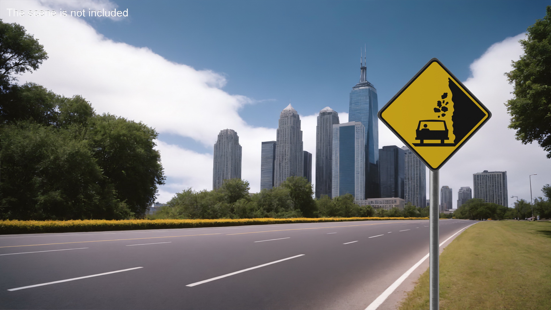 3D Road Sign Falling Rocks model