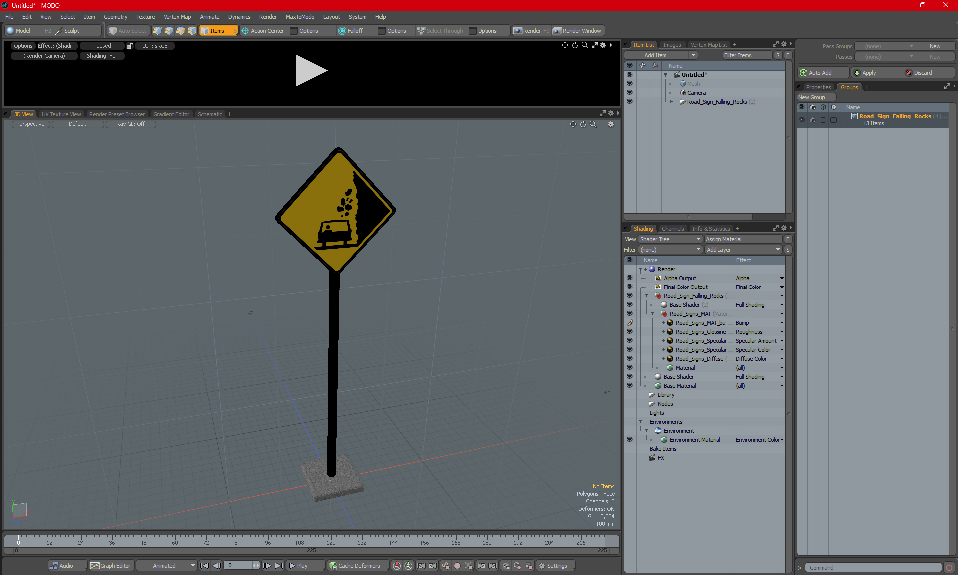 3D Road Sign Falling Rocks model
