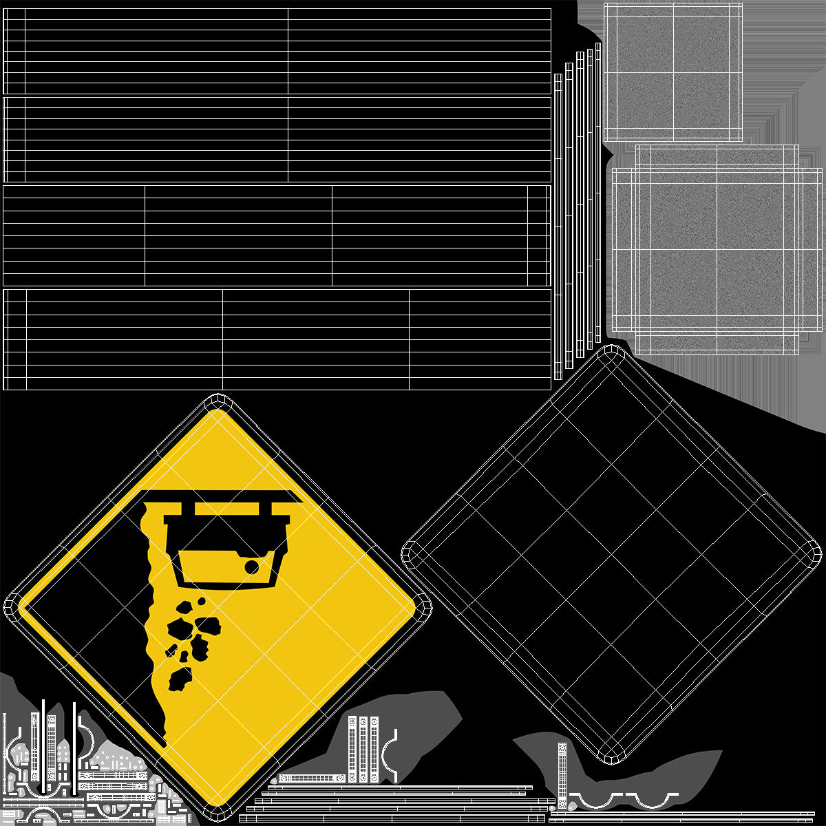 3D Road Sign Falling Rocks model