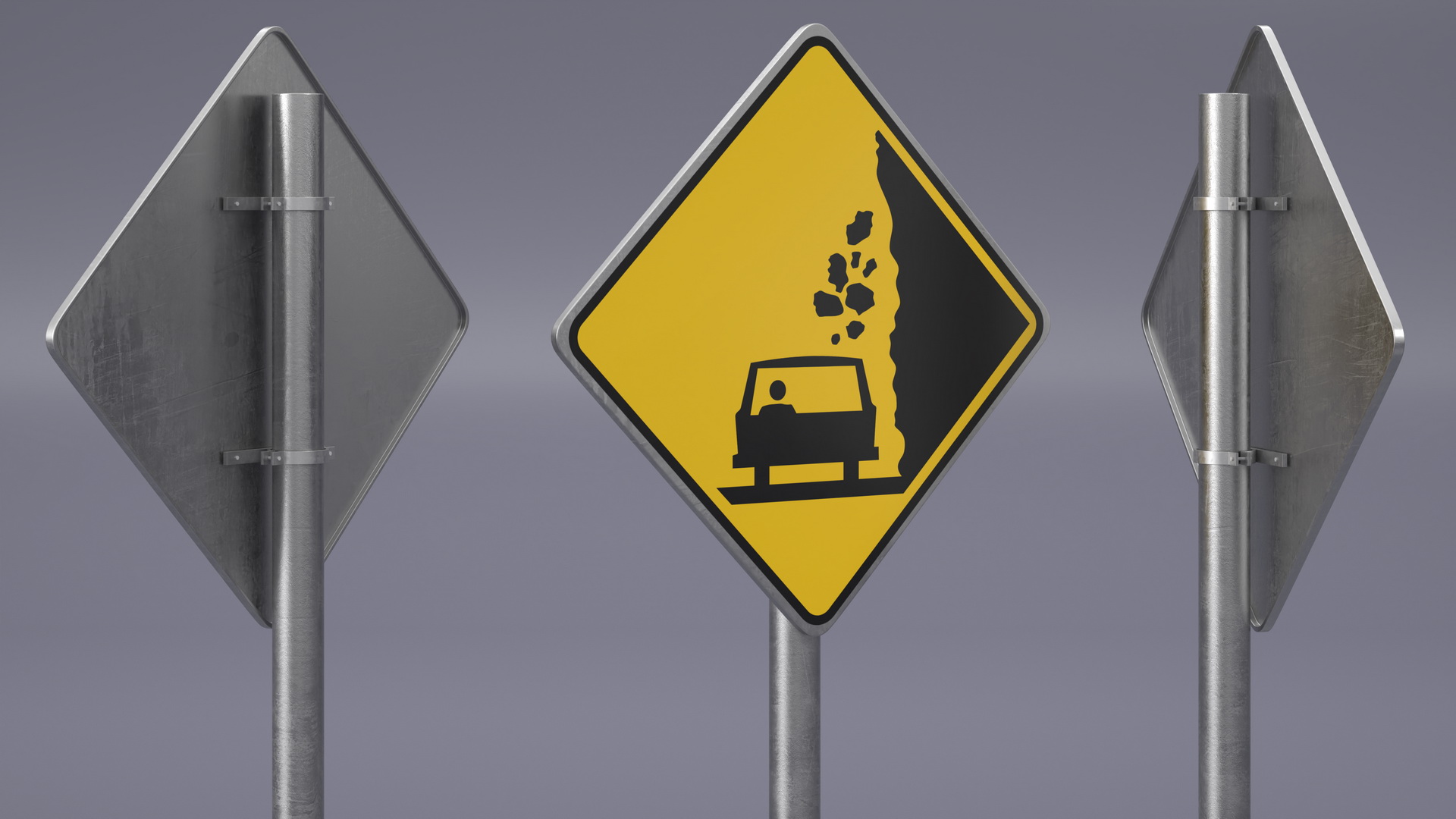 3D Road Sign Falling Rocks model