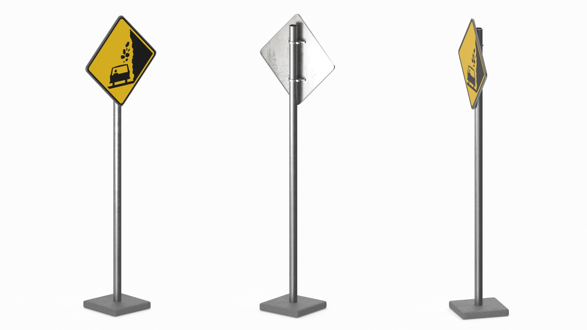 3D Road Sign Falling Rocks model