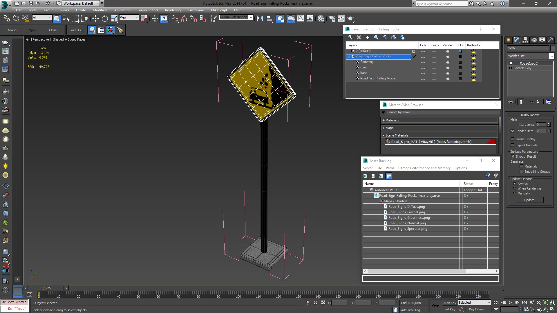 3D Road Sign Falling Rocks model