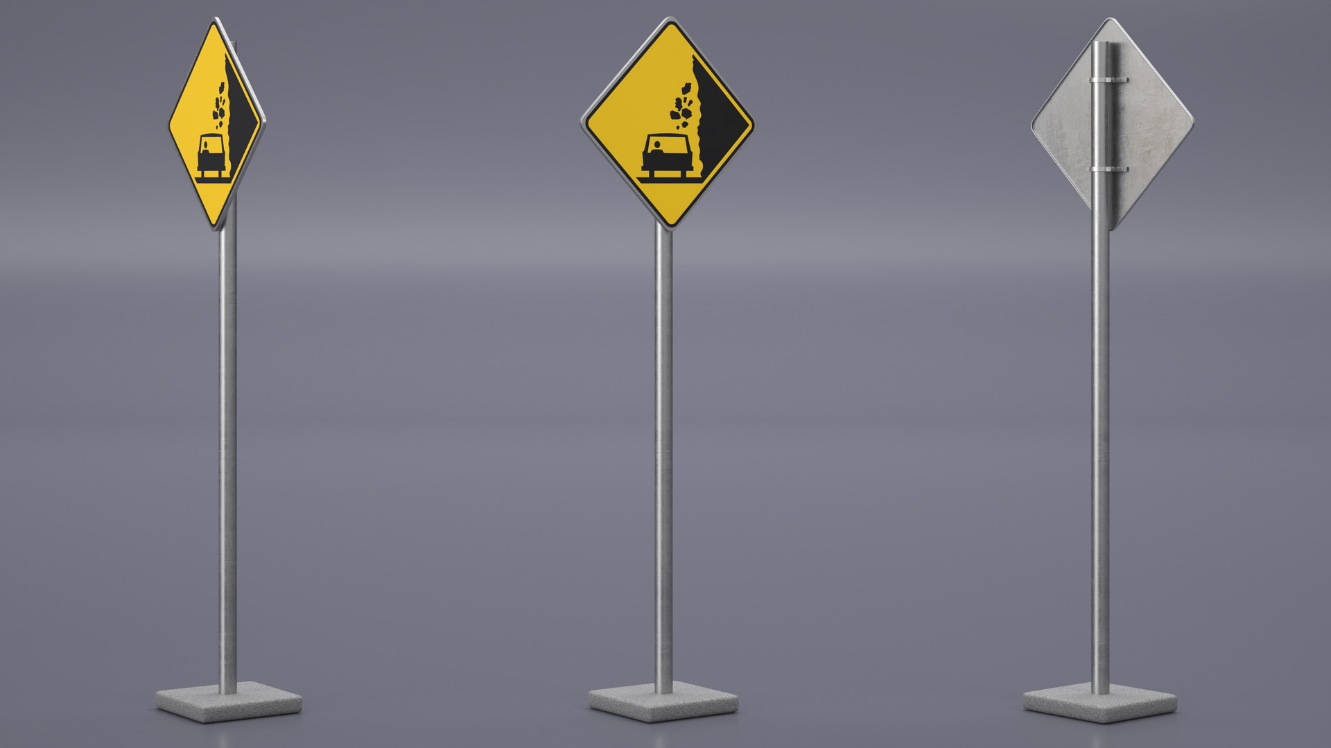 3D Road Sign Falling Rocks model