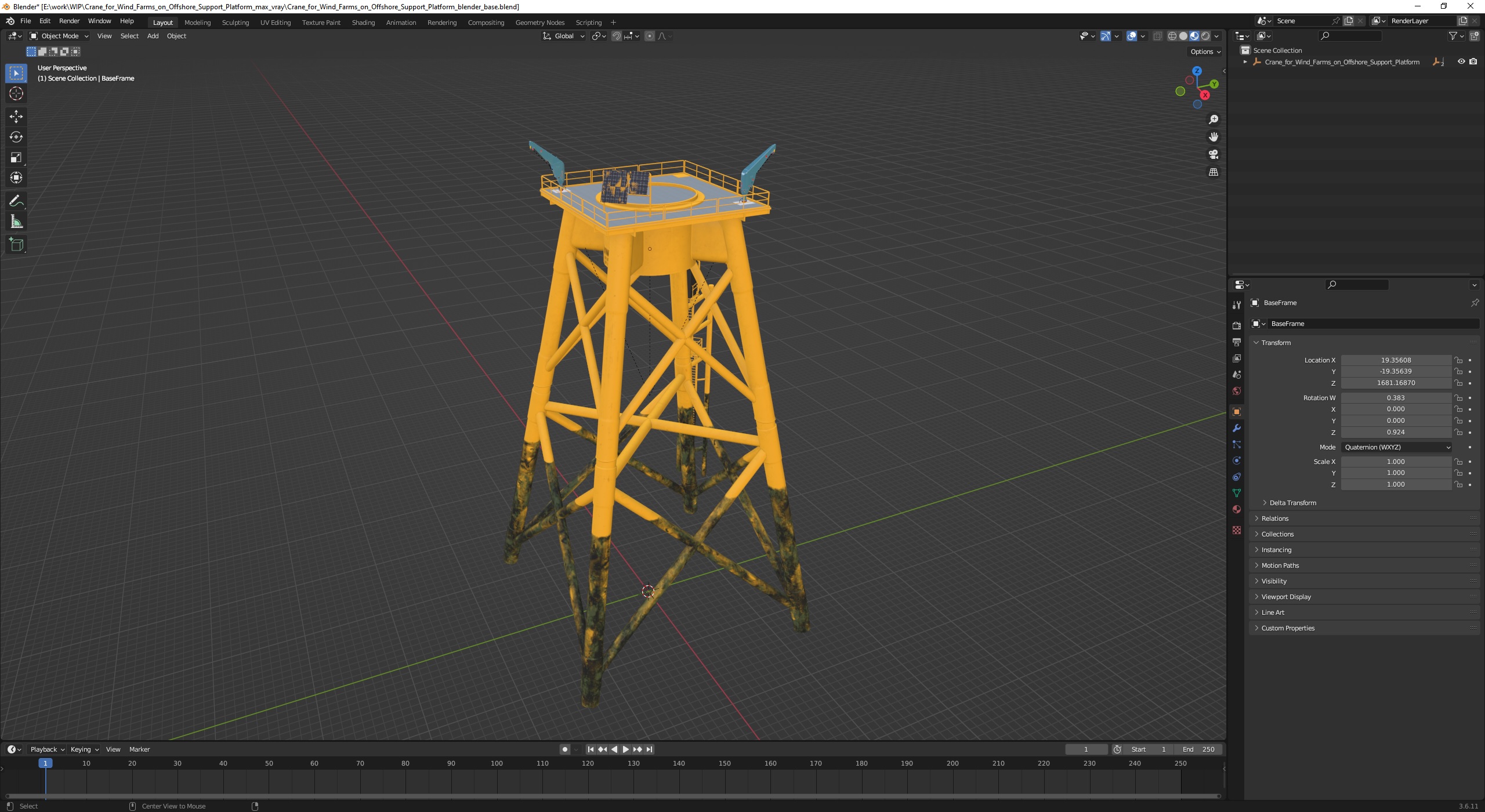 Crane for Wind Farms on Offshore Support Platform 3D model