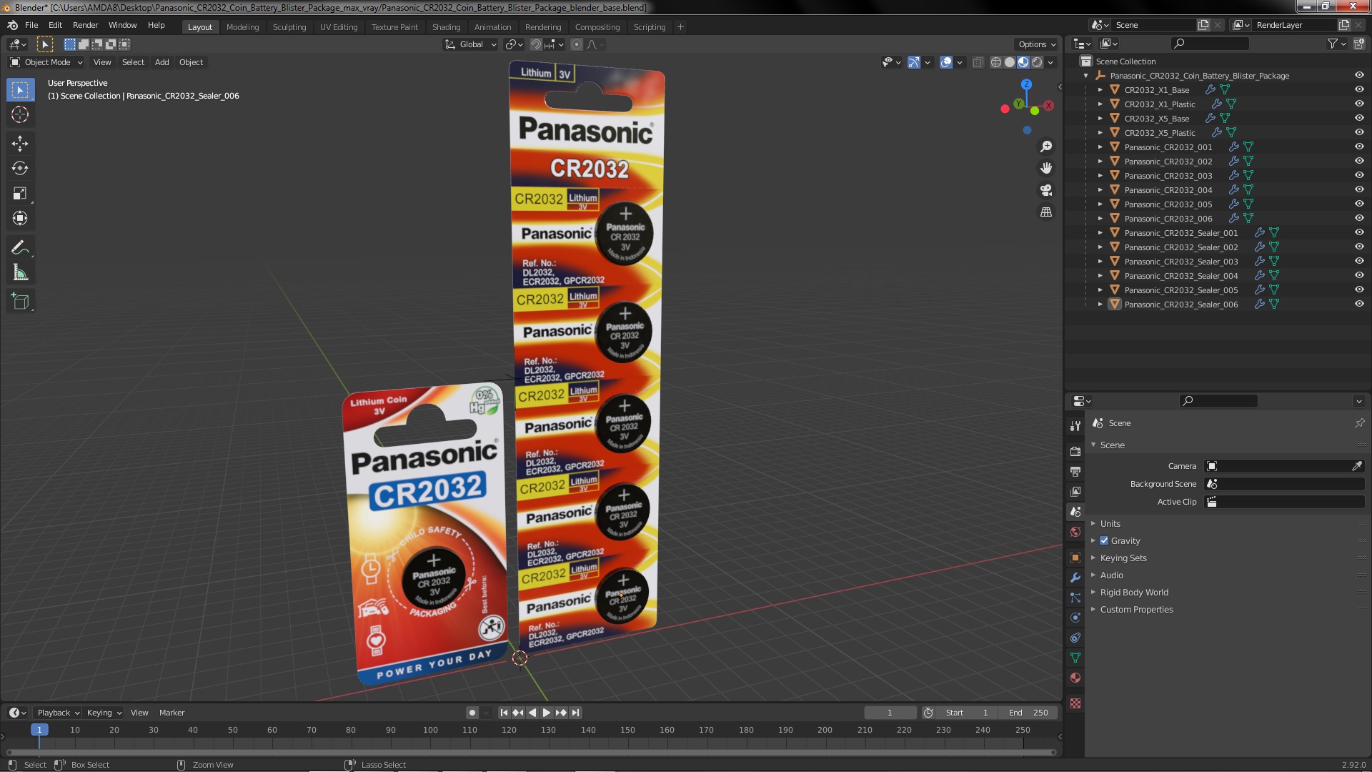3D model Panasonic CR2032 Coin Battery Blister Package