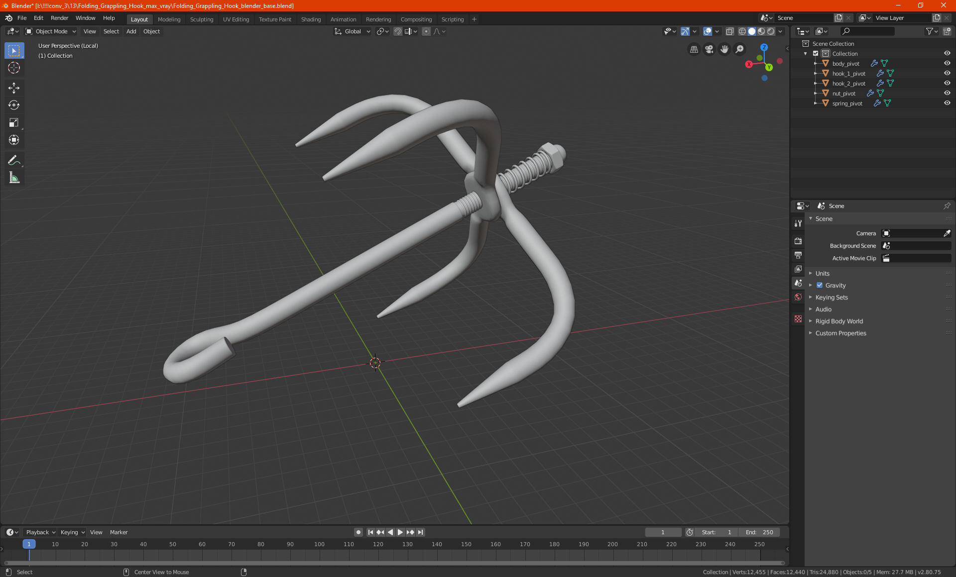 Folding Grappling Hook 3D